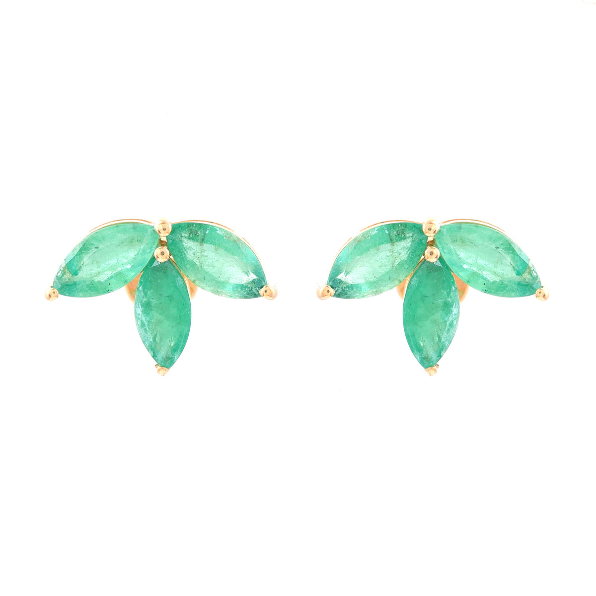 2.07 Ct Marquise Mixed Cut Natural Emerald 14K Gold Earrings
