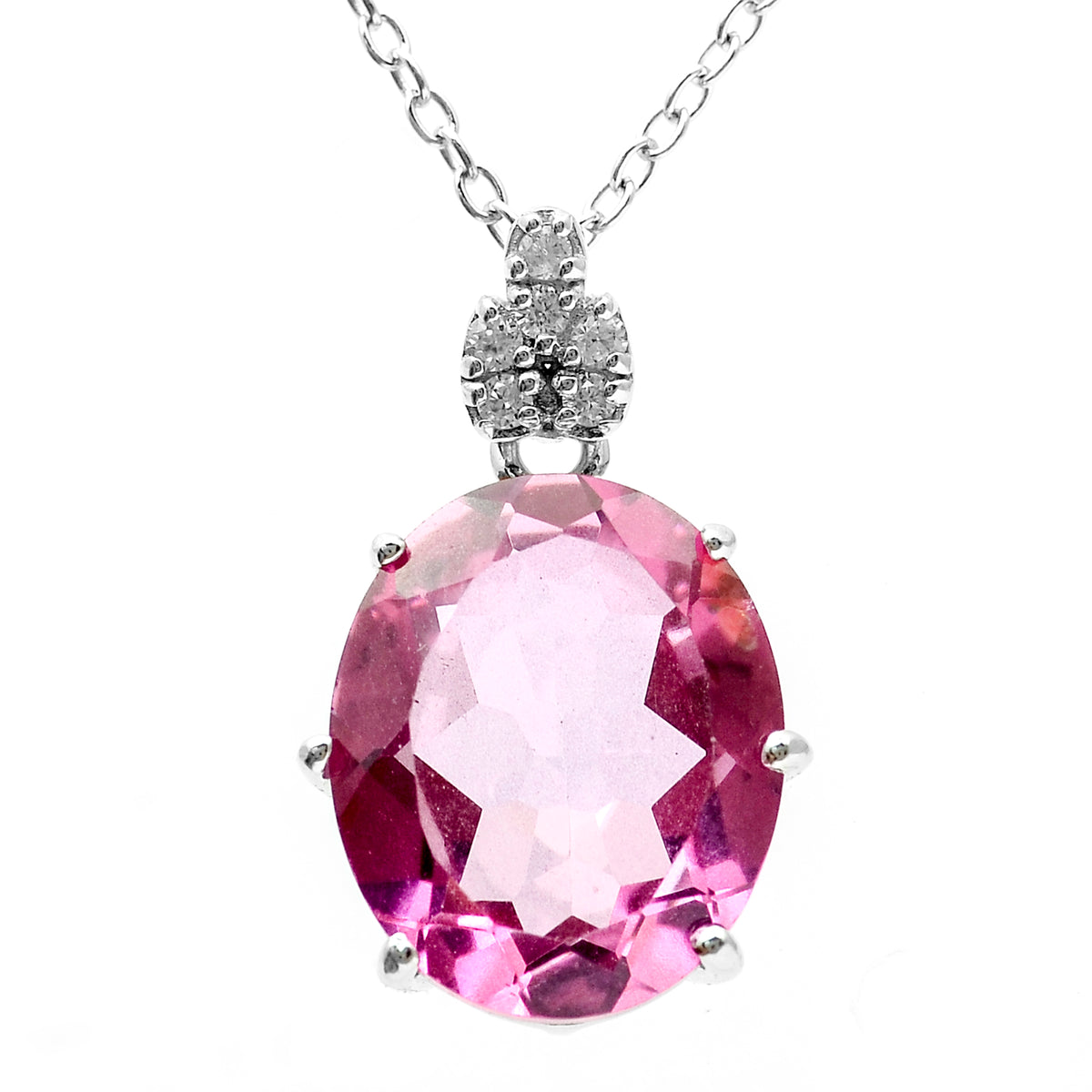 4.76 Ct Oval Pink Topaz, White Zircon 925 Sterling Silver Pendant