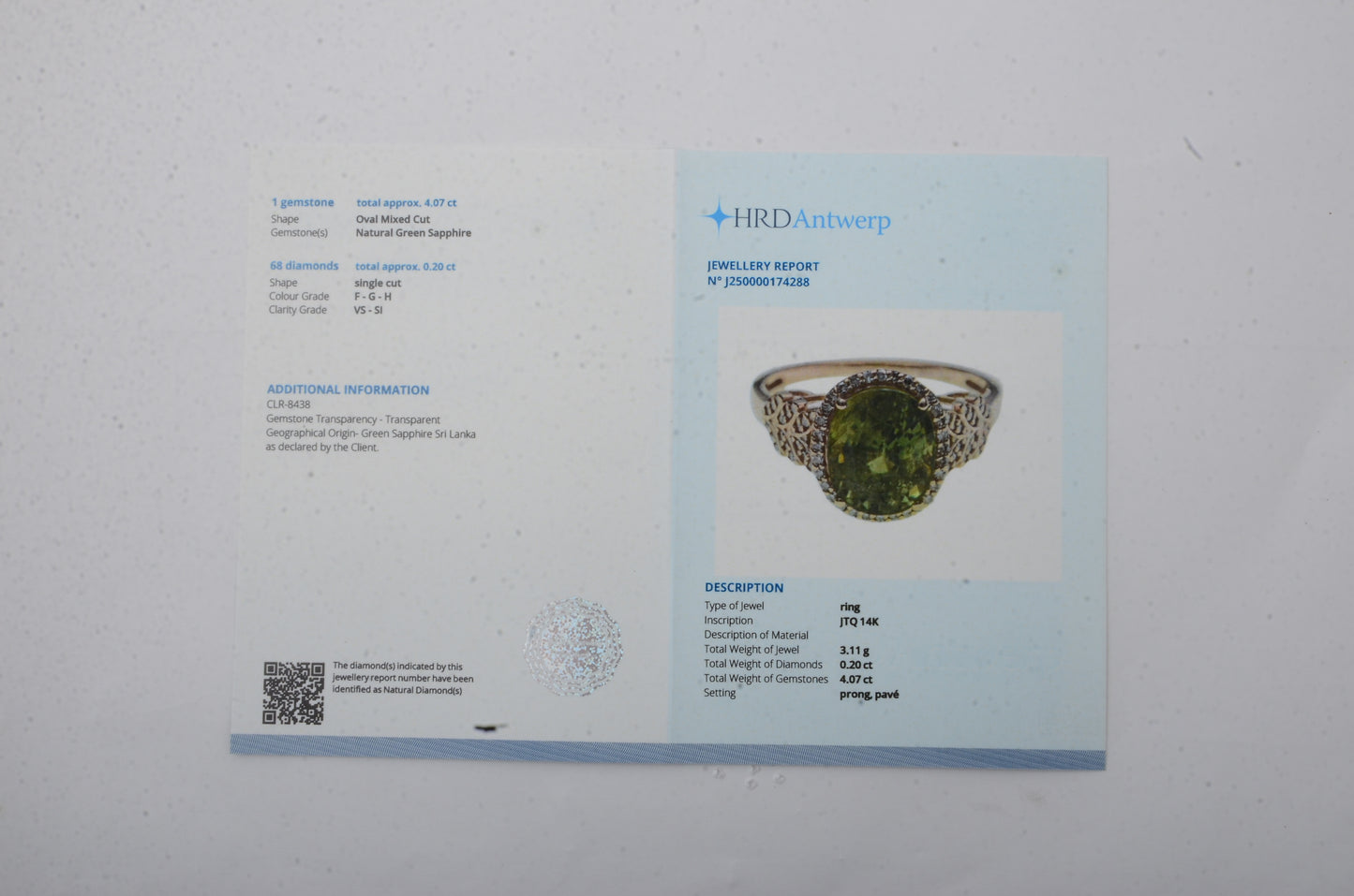 4.27 Ct Oval Mixed Cut Natural Green Sapphire 14K Gold Ring