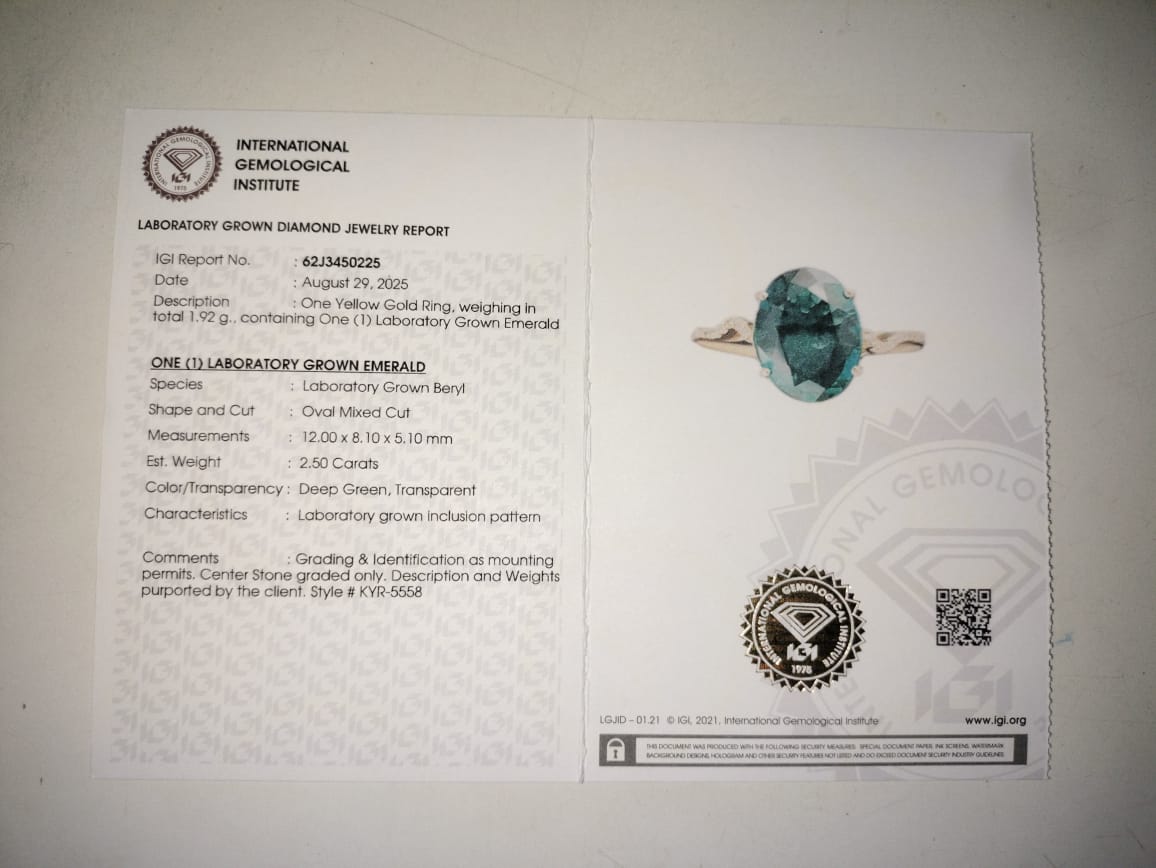 2.56 Ct Oval Mixed Cut Lab Grown Emerald 14K Gold Ring