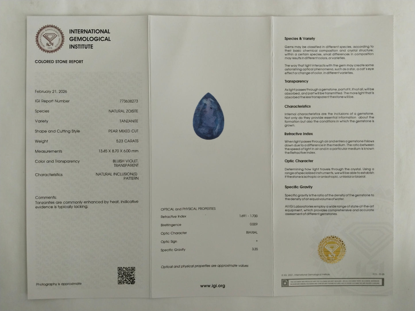 5.23 Natural Zoisite Tanzanite Pear Mixed Cut Gemstone