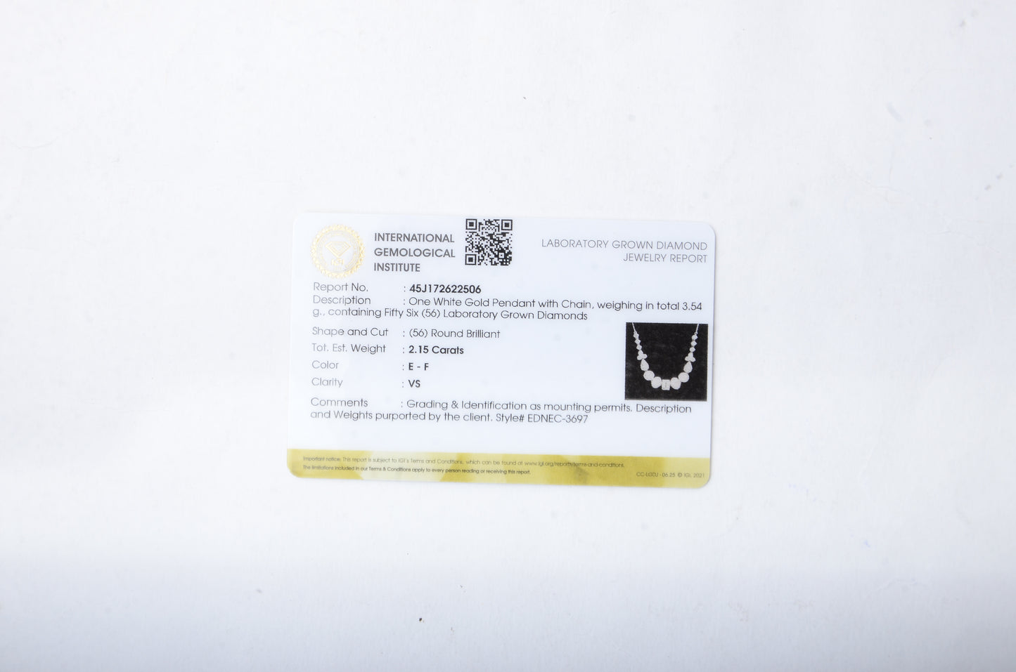 2.15 Carats Lab Grown Diamond 14K Gold Necklace