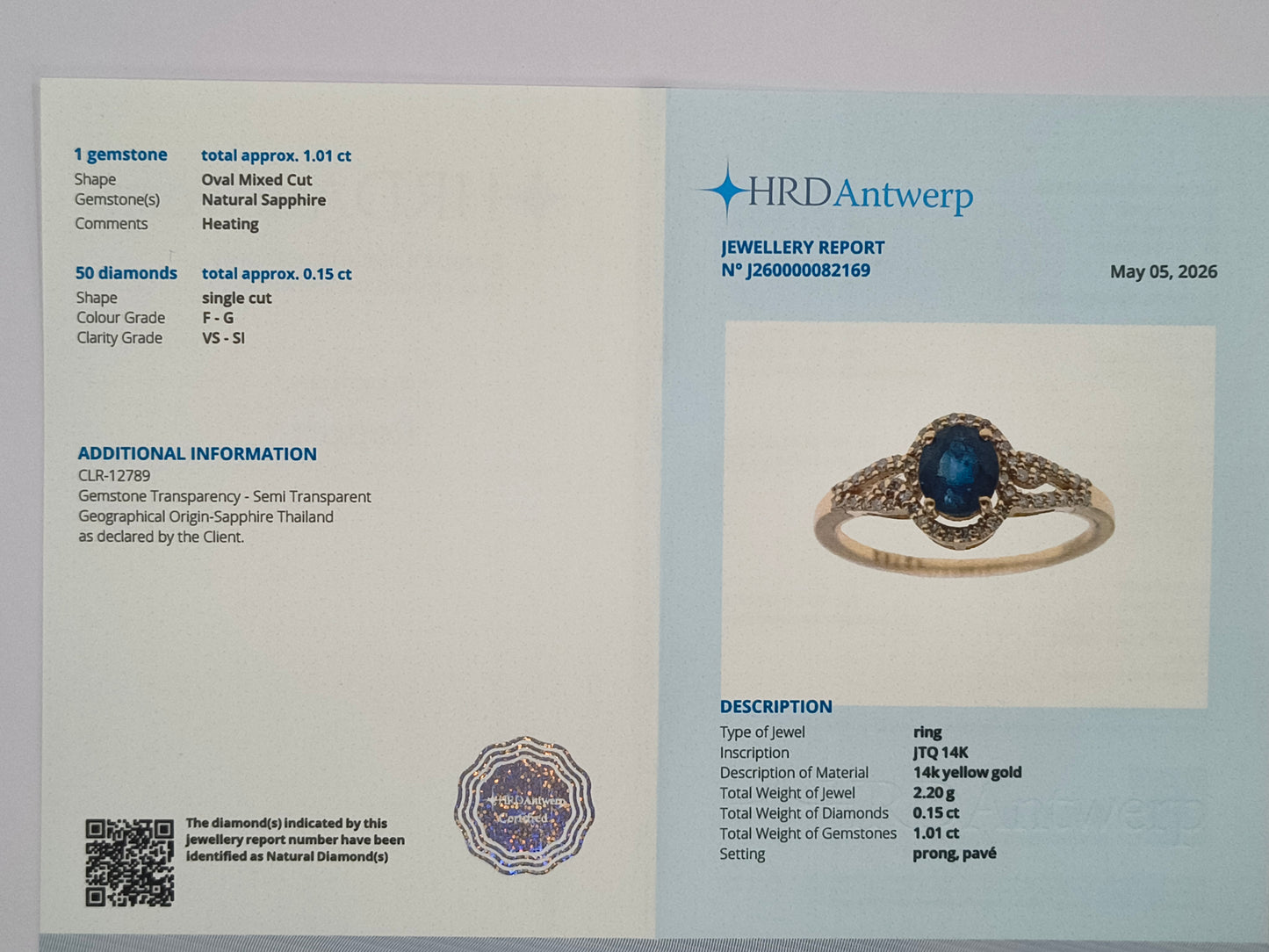 1.16 Ct Oval Mixed Cut Natural Sapphire 14K Gold Ring
