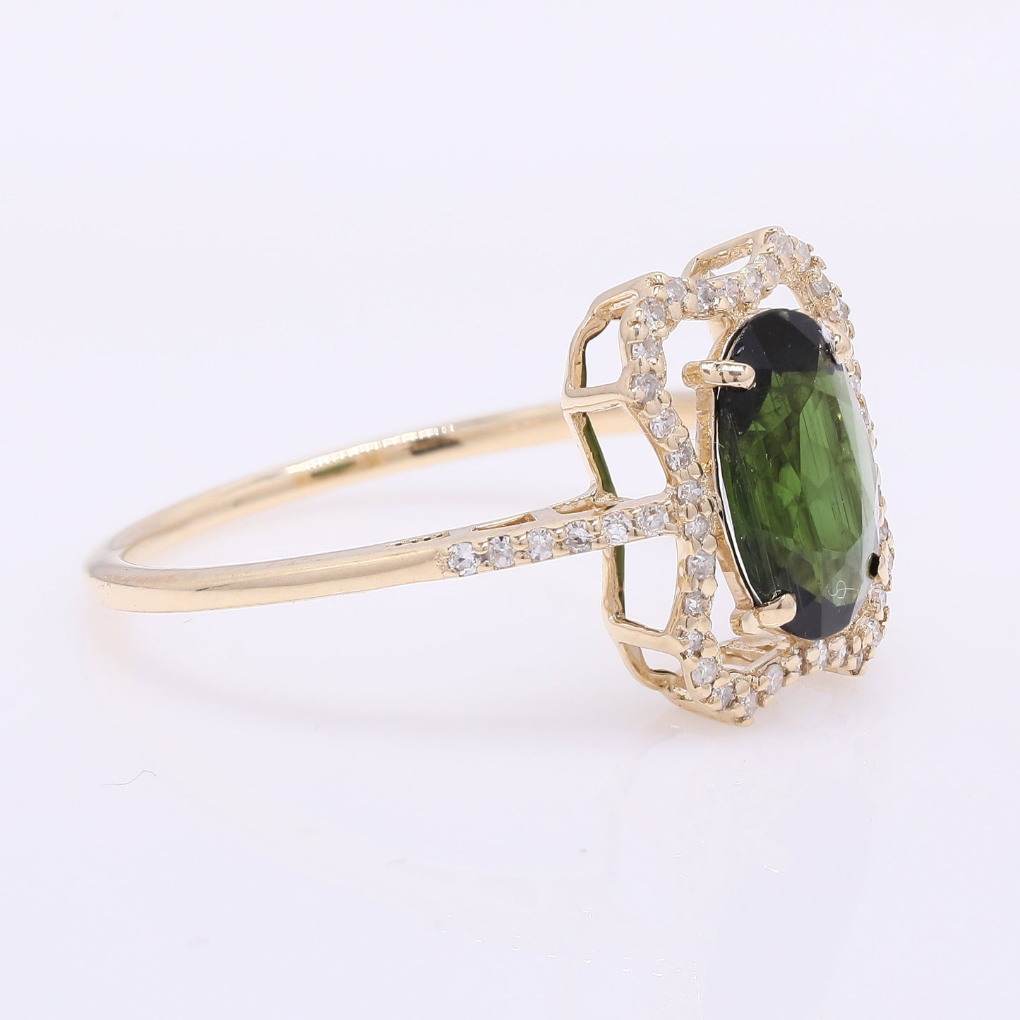 1.42 Ct Oval Mixed Cut Natural Tourmaline 14K Gold Ring