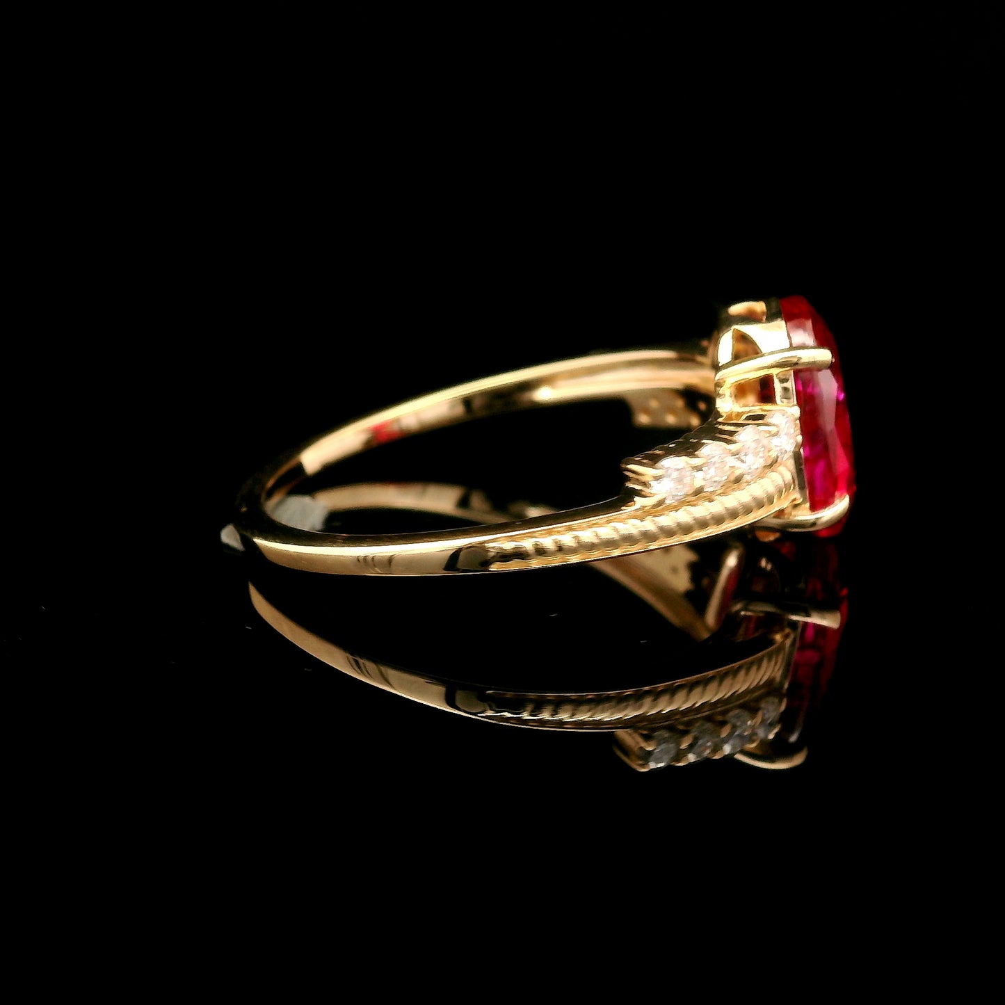 2.21 Ct Oval Mixed Cut Lab Grown Ruby 14K Gold Ring