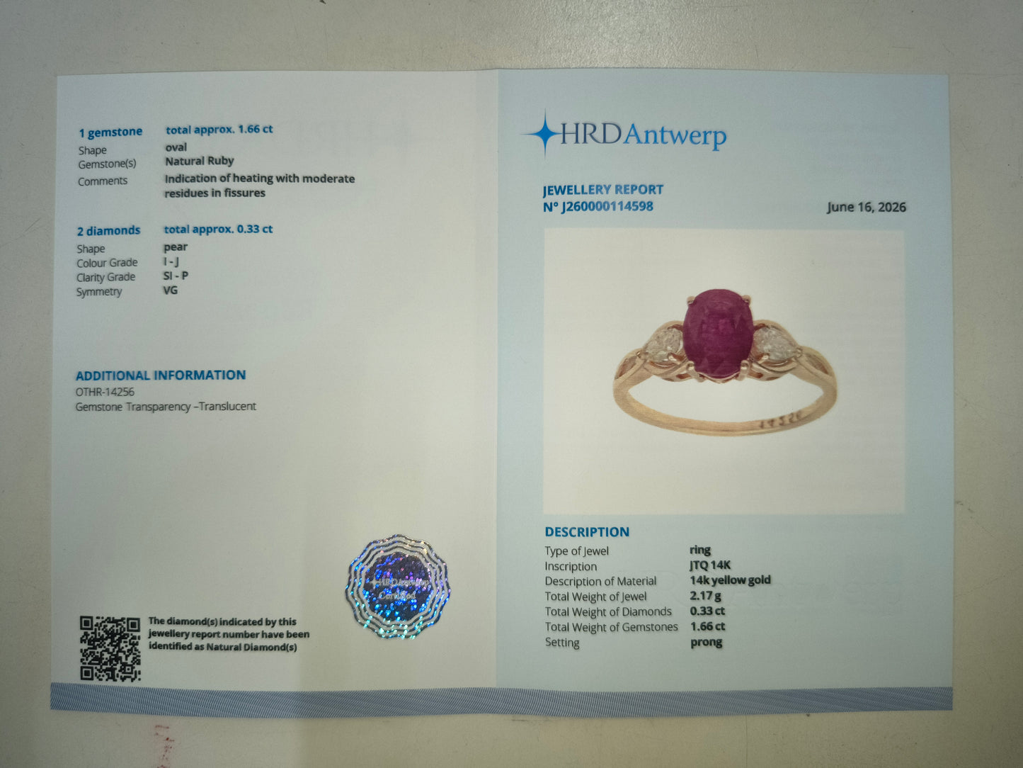 1.99 Ct Oval Natural Ruby 14K Gold Ring