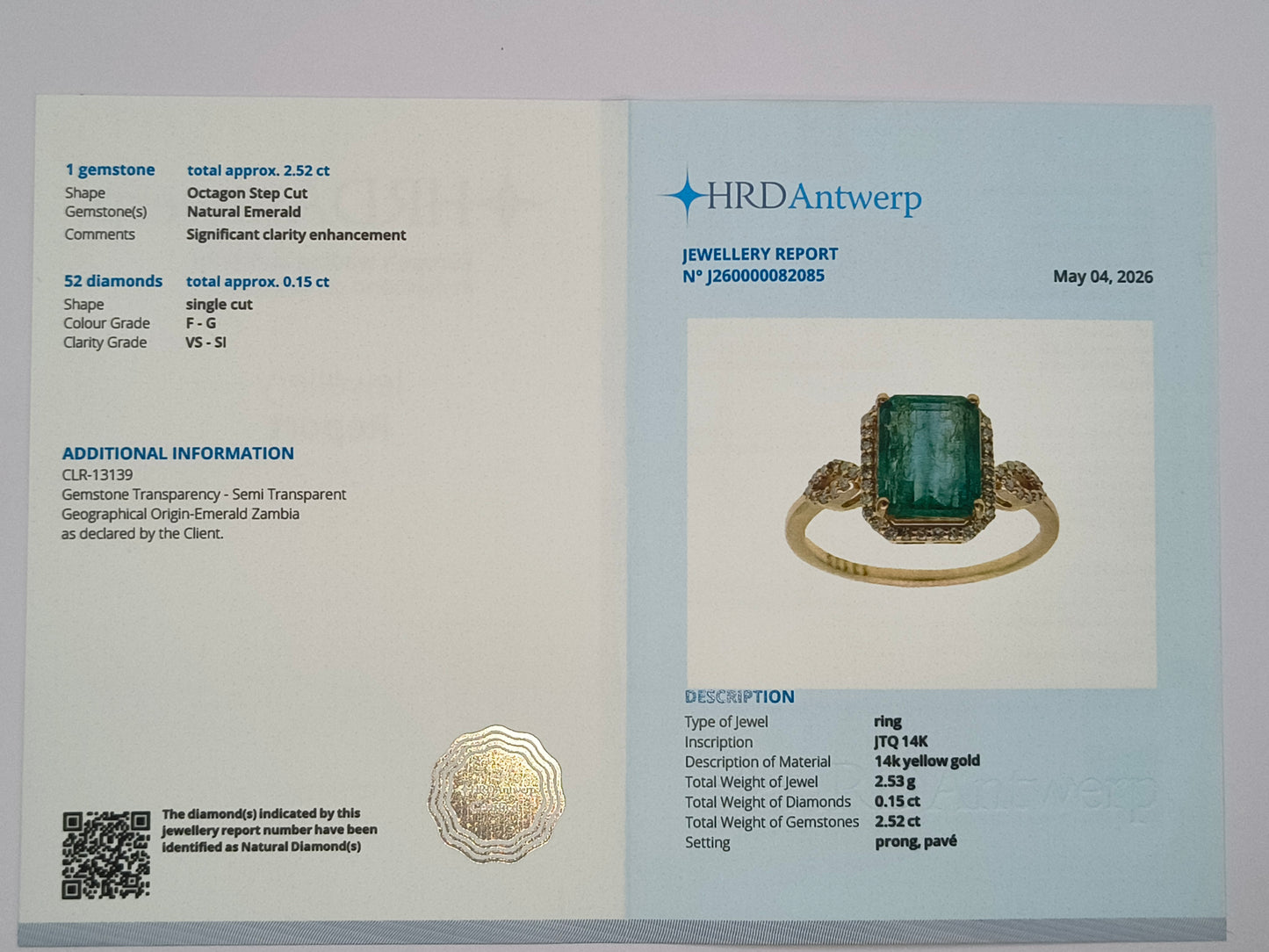 2.67 Ct Octagon Step Cut Natural Emerald 14K Gold Ring