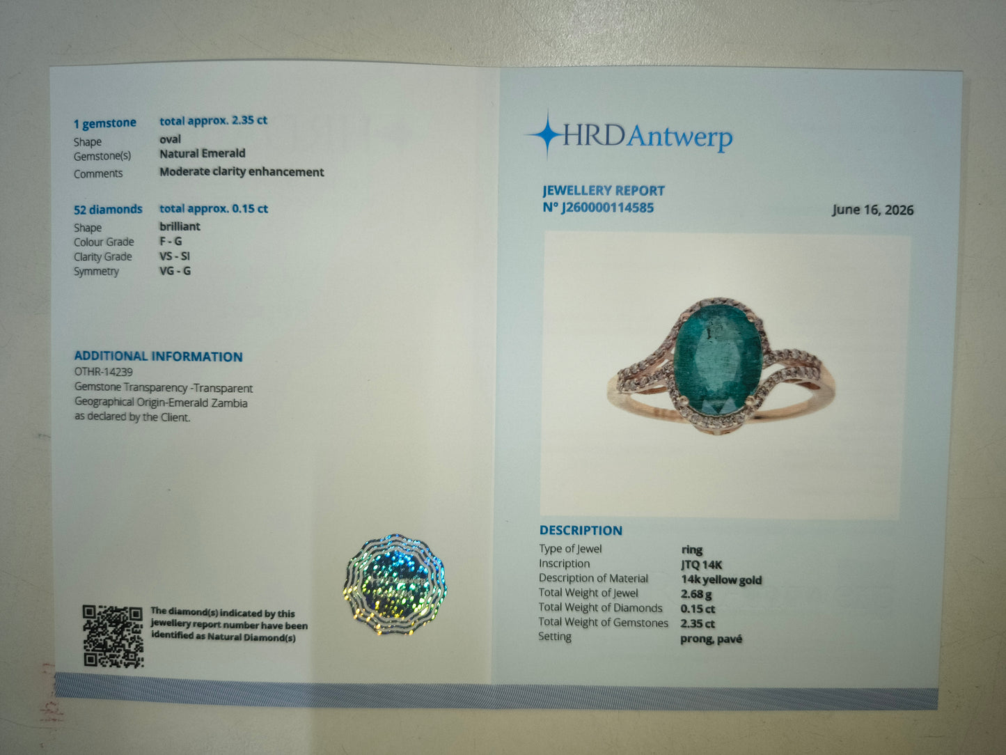 2.50 Ct Oval Natural Emerald 14K Gold Ring