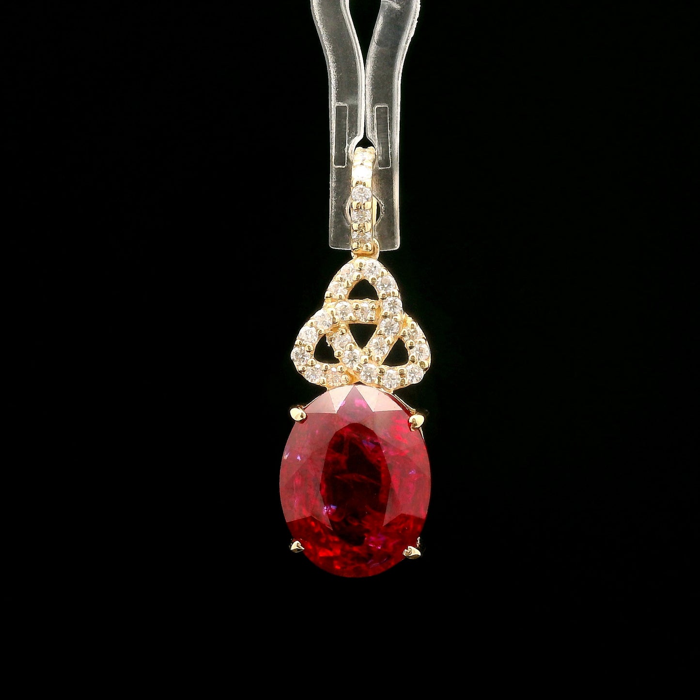 5.86 Ct Oval Mixed Cut Lab Grown Ruby 14K Gold Pendant