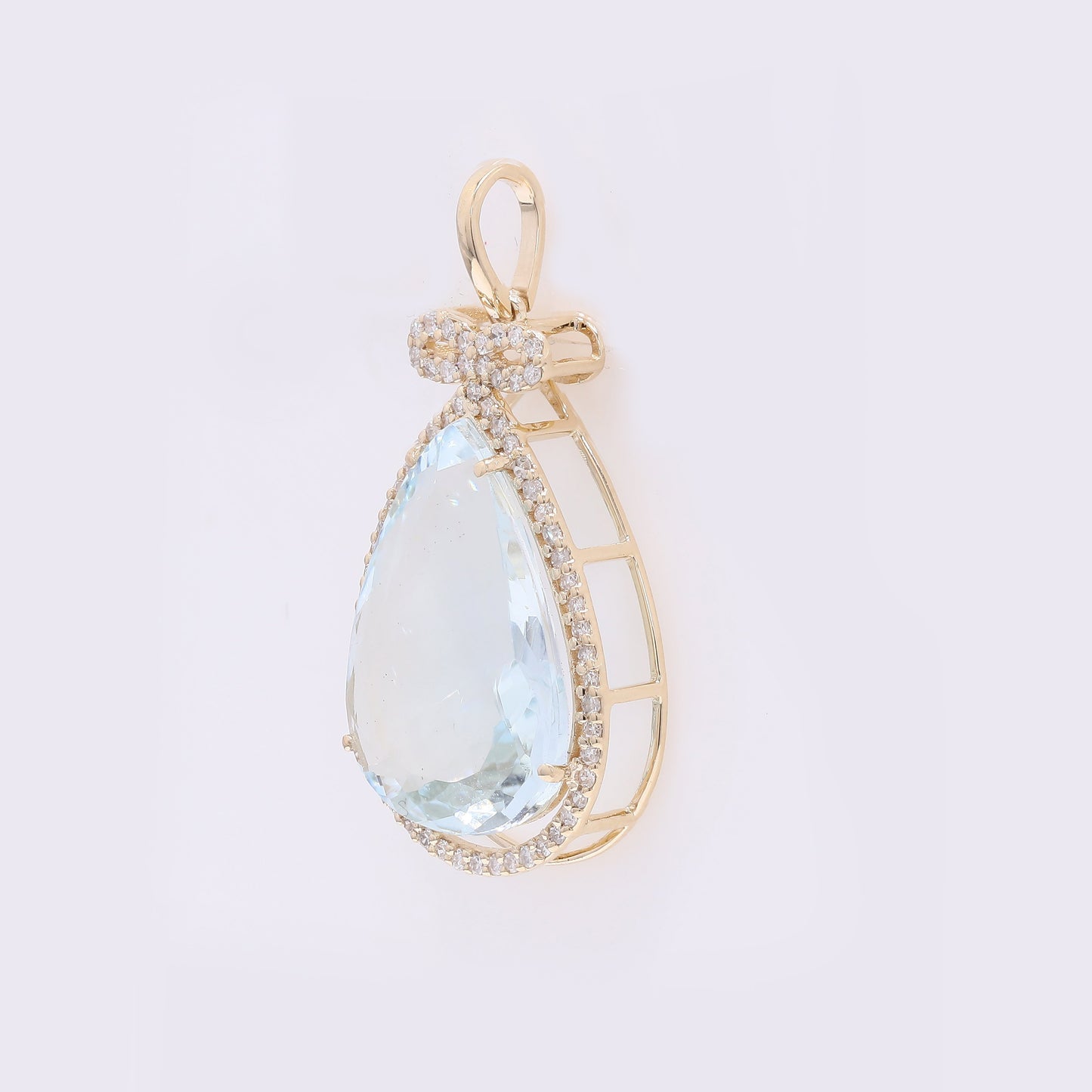 6.35 Ct Pear Mixed Cut Natural Aquamarine 14K Gold Pendant