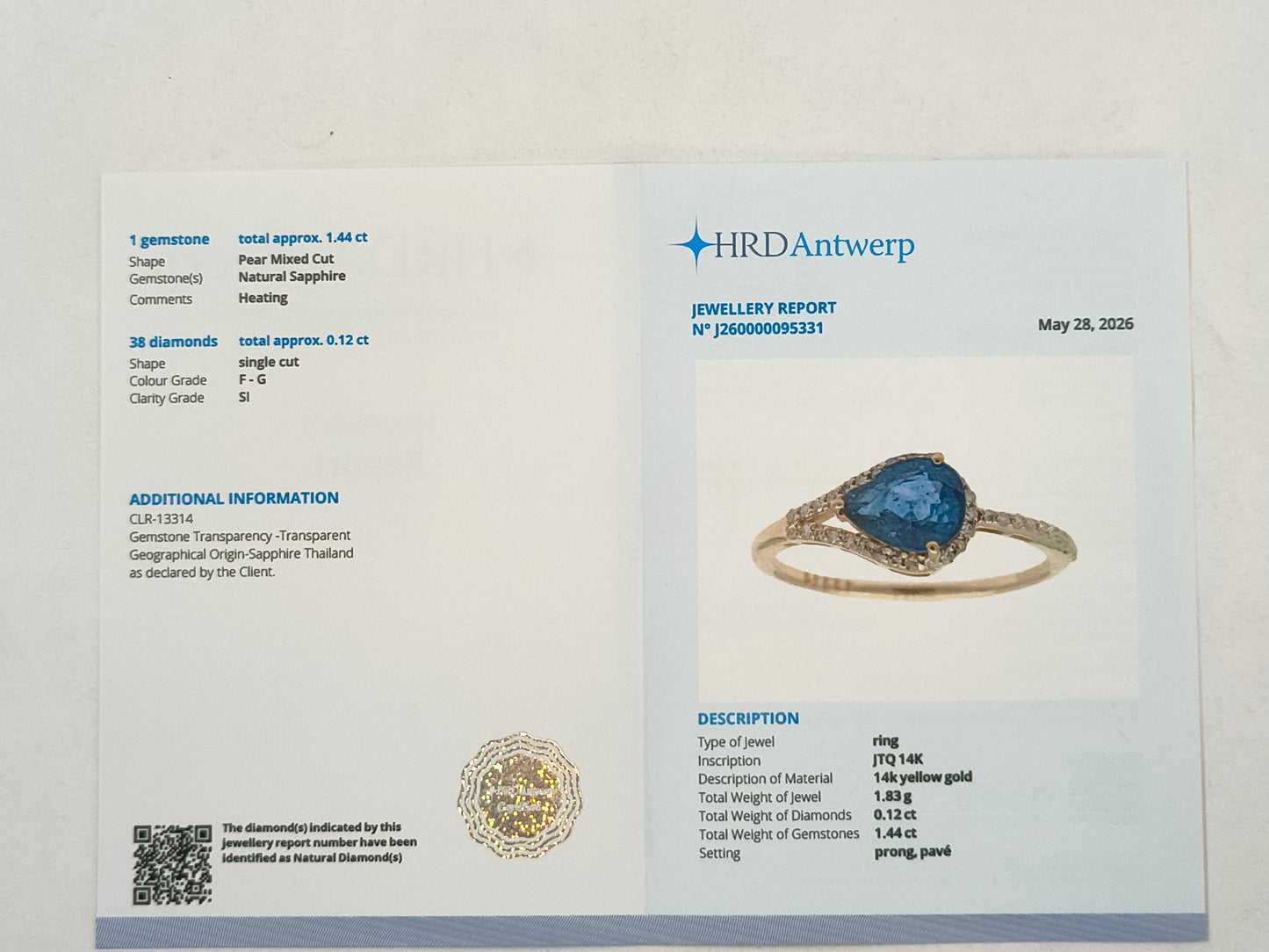 1.56 Ct Pear Mixed Cut Natural Sapphire 14K Gold Ring