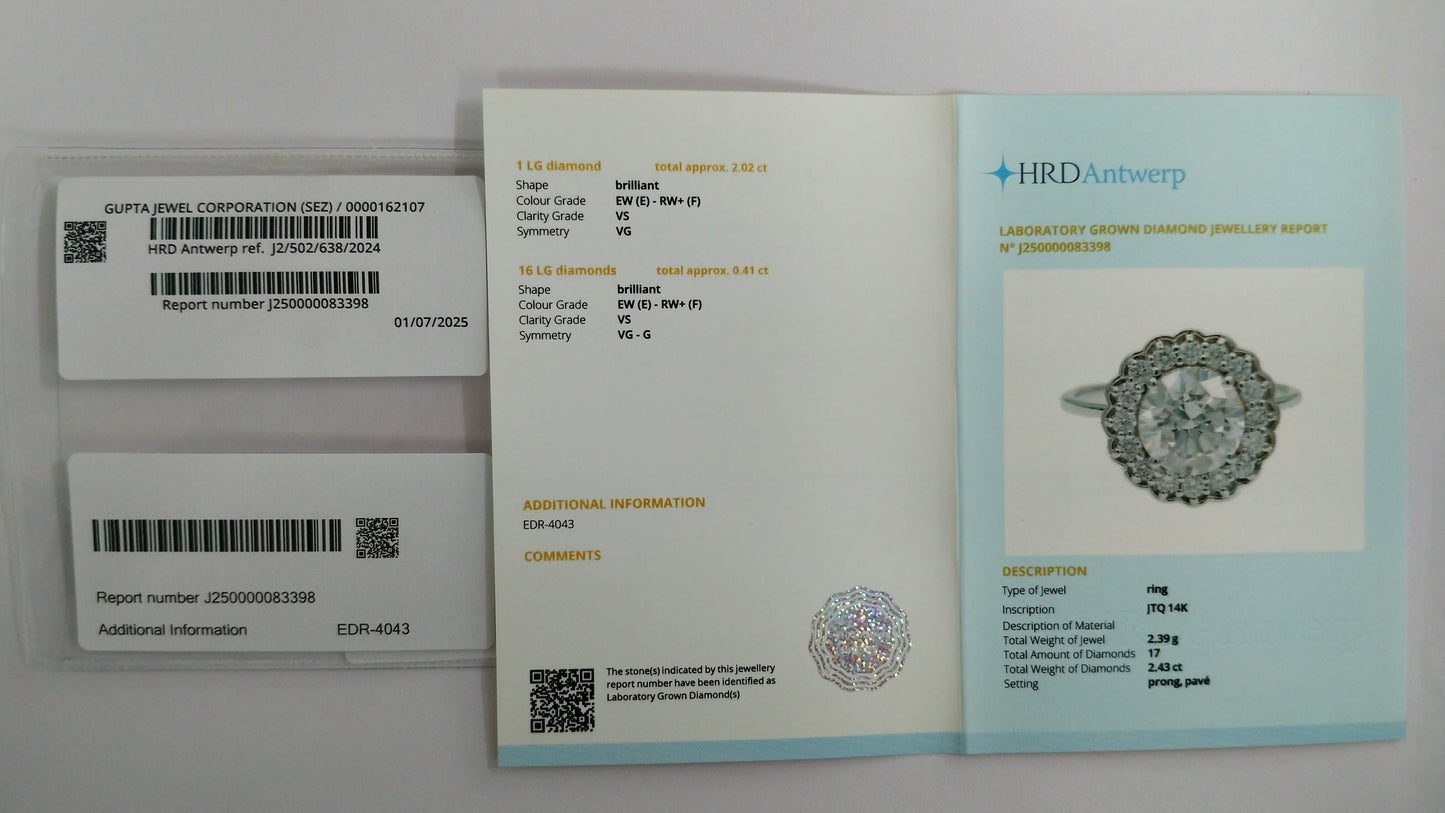 2.43 Carats Lab Grown Diamond 14K Gold Ring