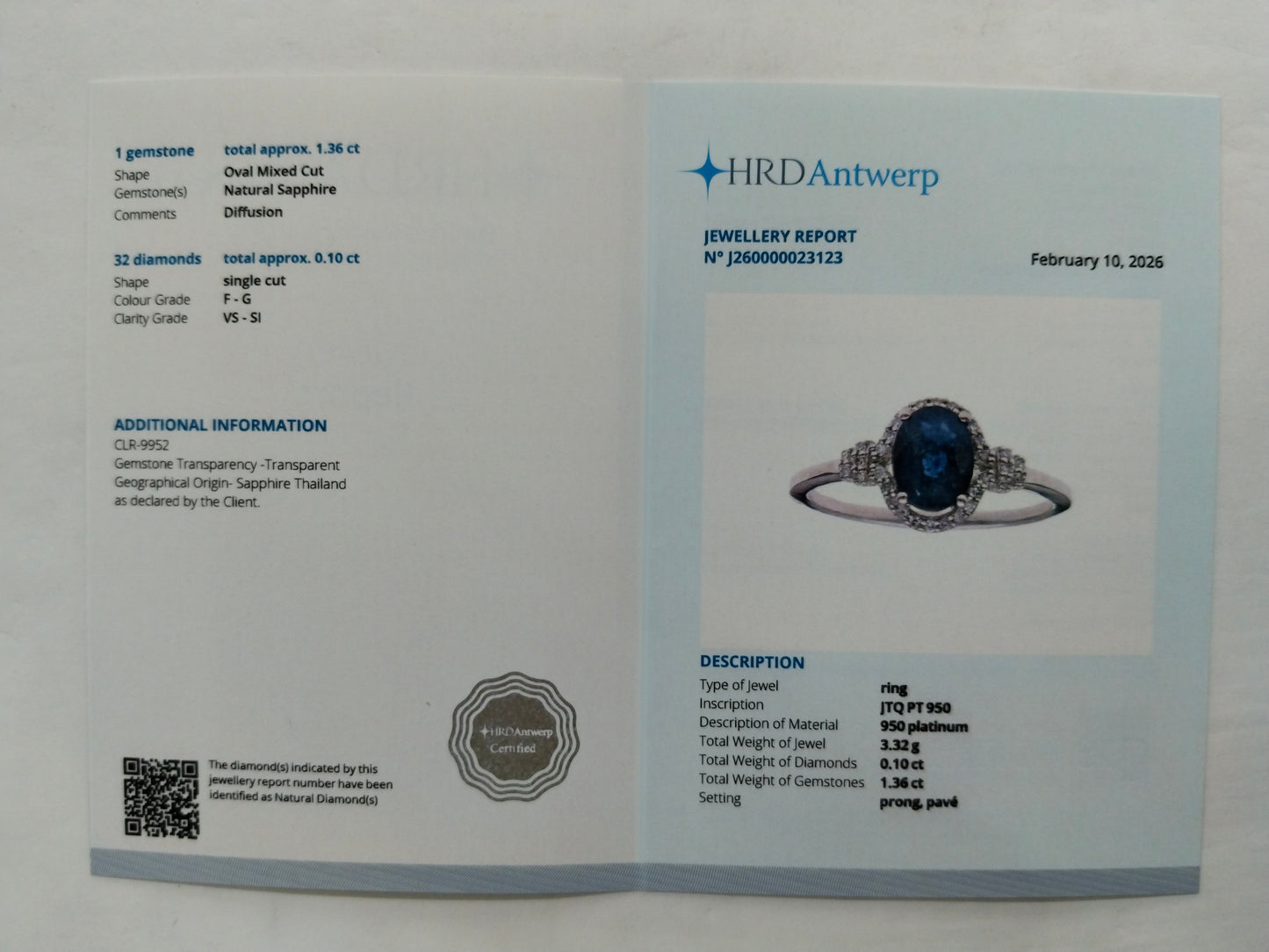 1.46 Ct Oval Mixed Cut Natural Sapphire 950 Platinum Ring
