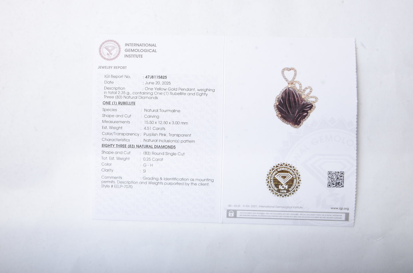 4.76 Ct Fancy Carving Natural Tourmaline 14K Gold Pendant