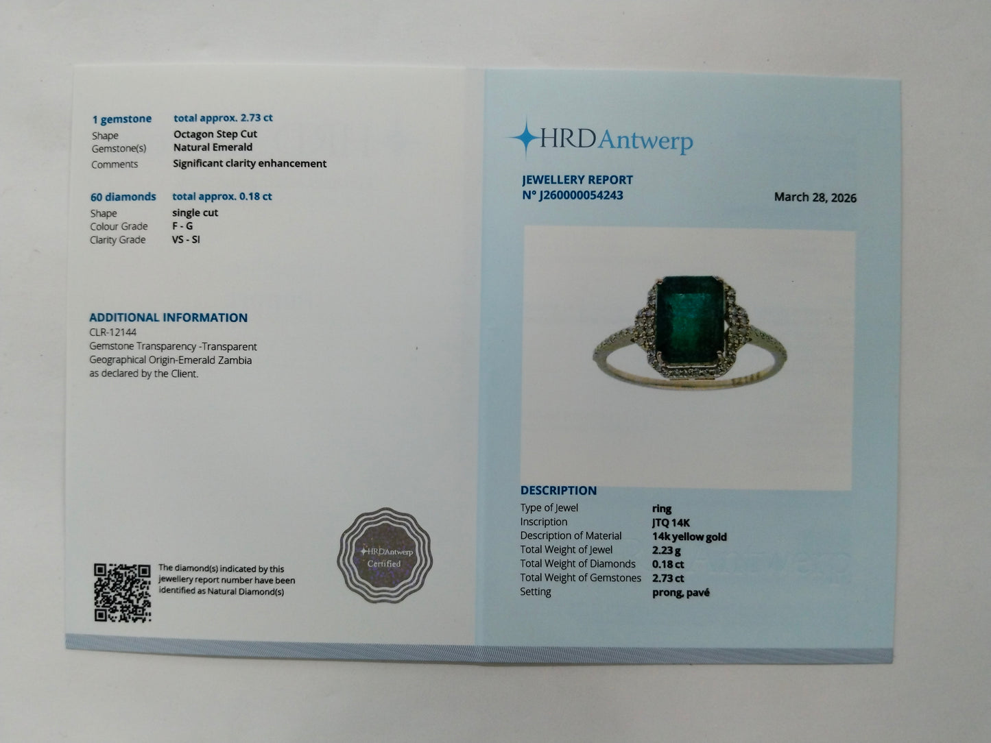 2.91 Ct Octagon Step Cut Natural Emerald 14K Gold Ring