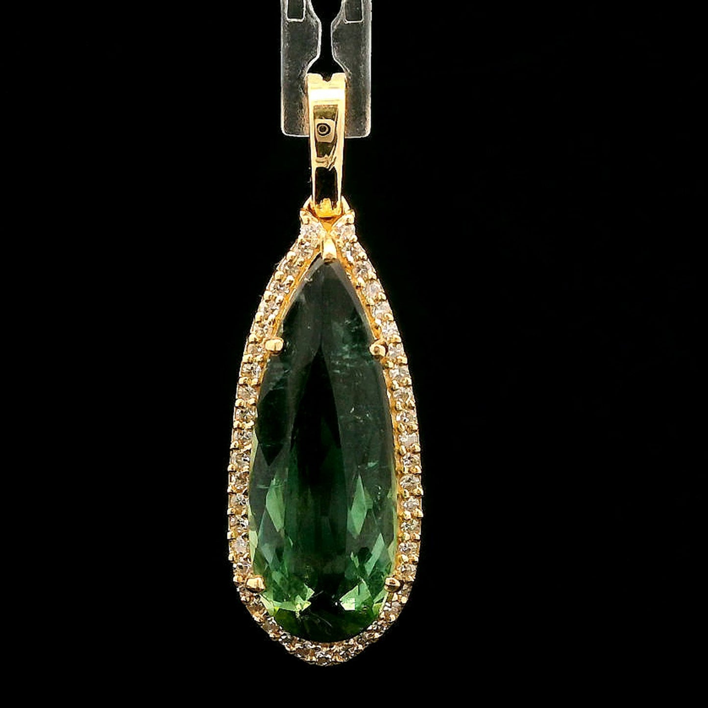 3.20 Ct Pear Mixed Cut Natural Tourmaline 14K Gold Pendant