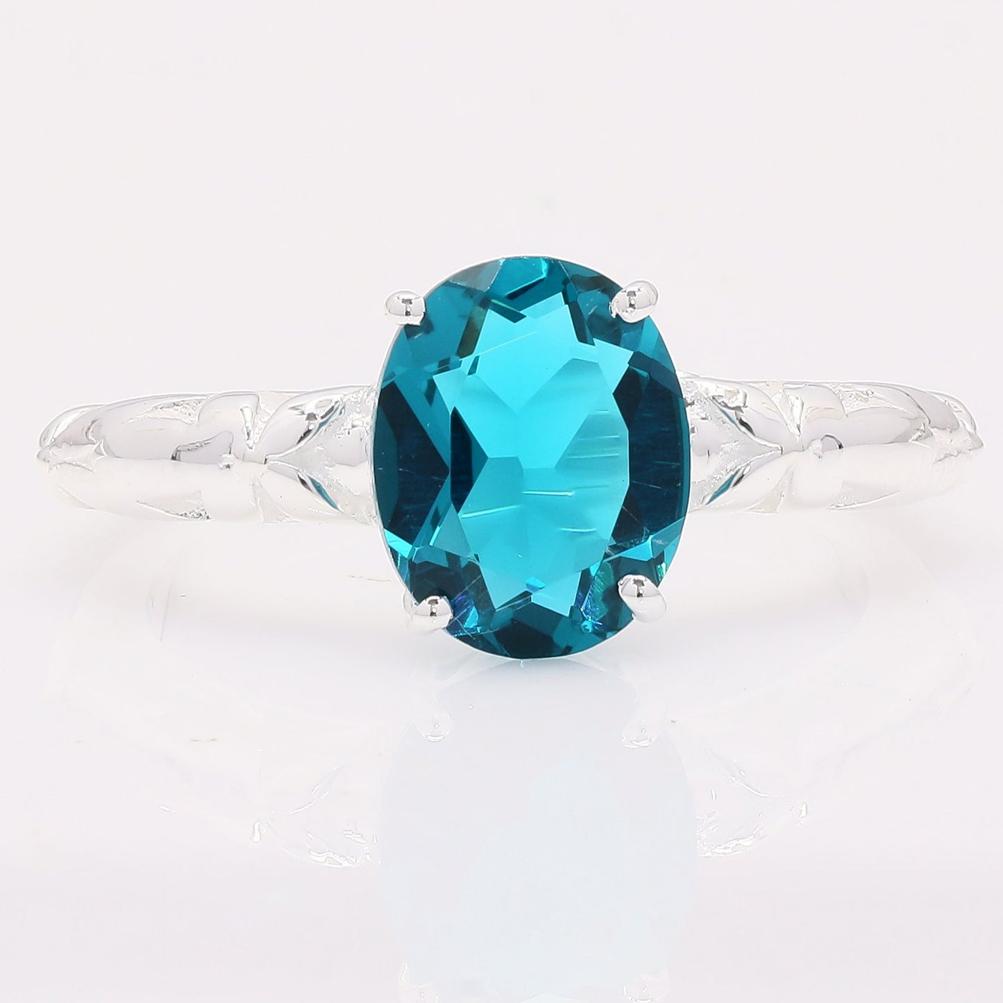 2.18 Ct Oval Created Paraiba Topaz 925 Silver Ring