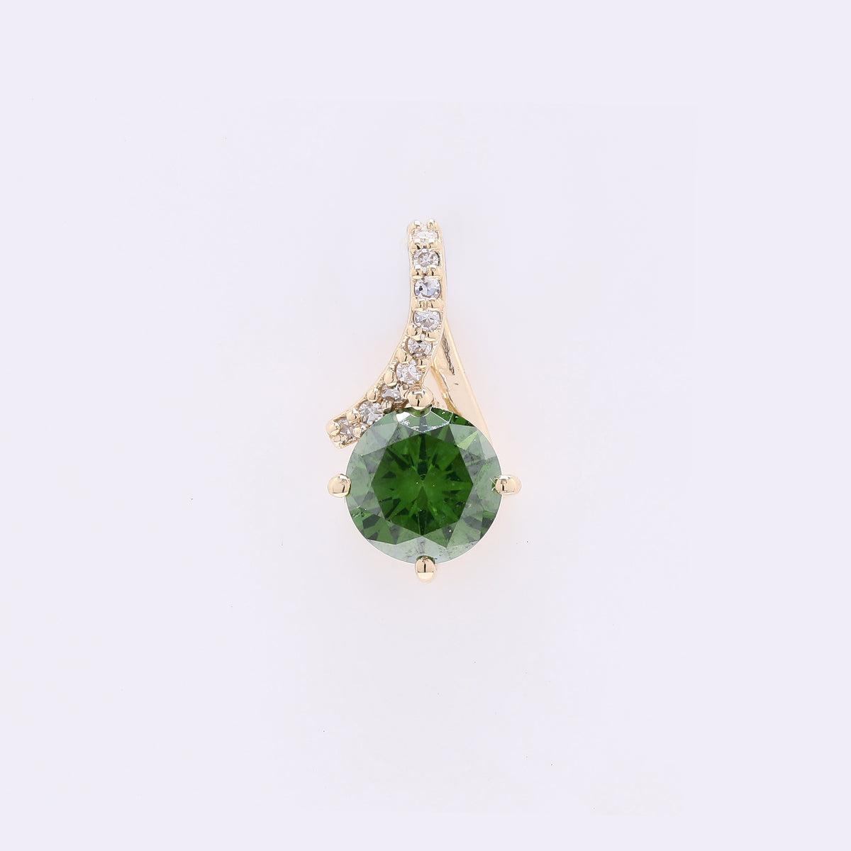 0.62 Ct Round Green Diamond 14K Gold Pendant