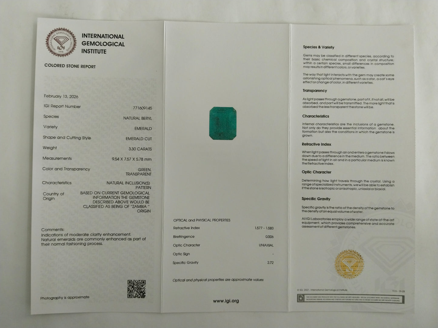 3.3 Natural Beryl Emerald Emerald Cut Gemstone
