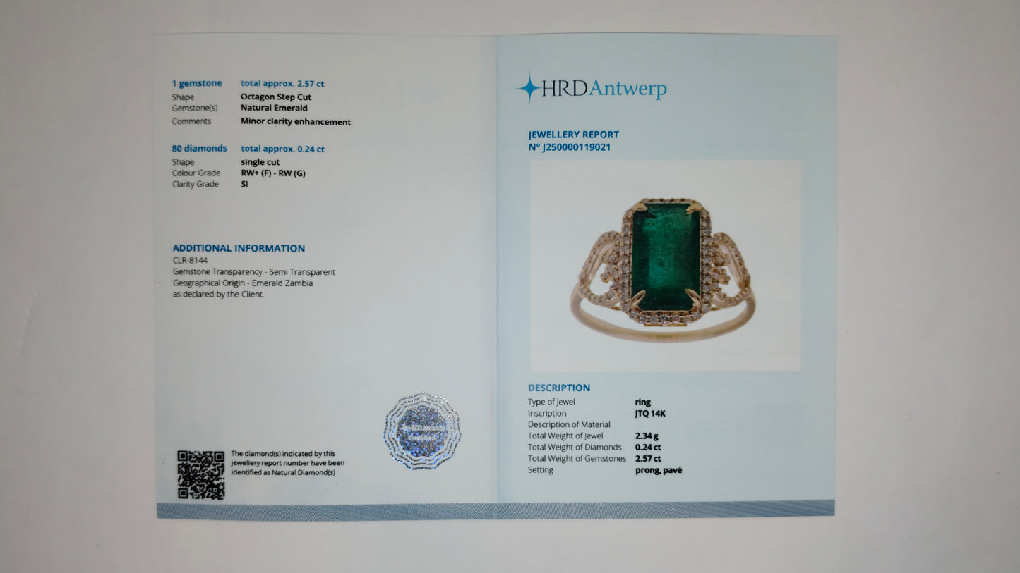 2.81 Ct Octagon Step Cut Natural Emerald 14K Gold Ring