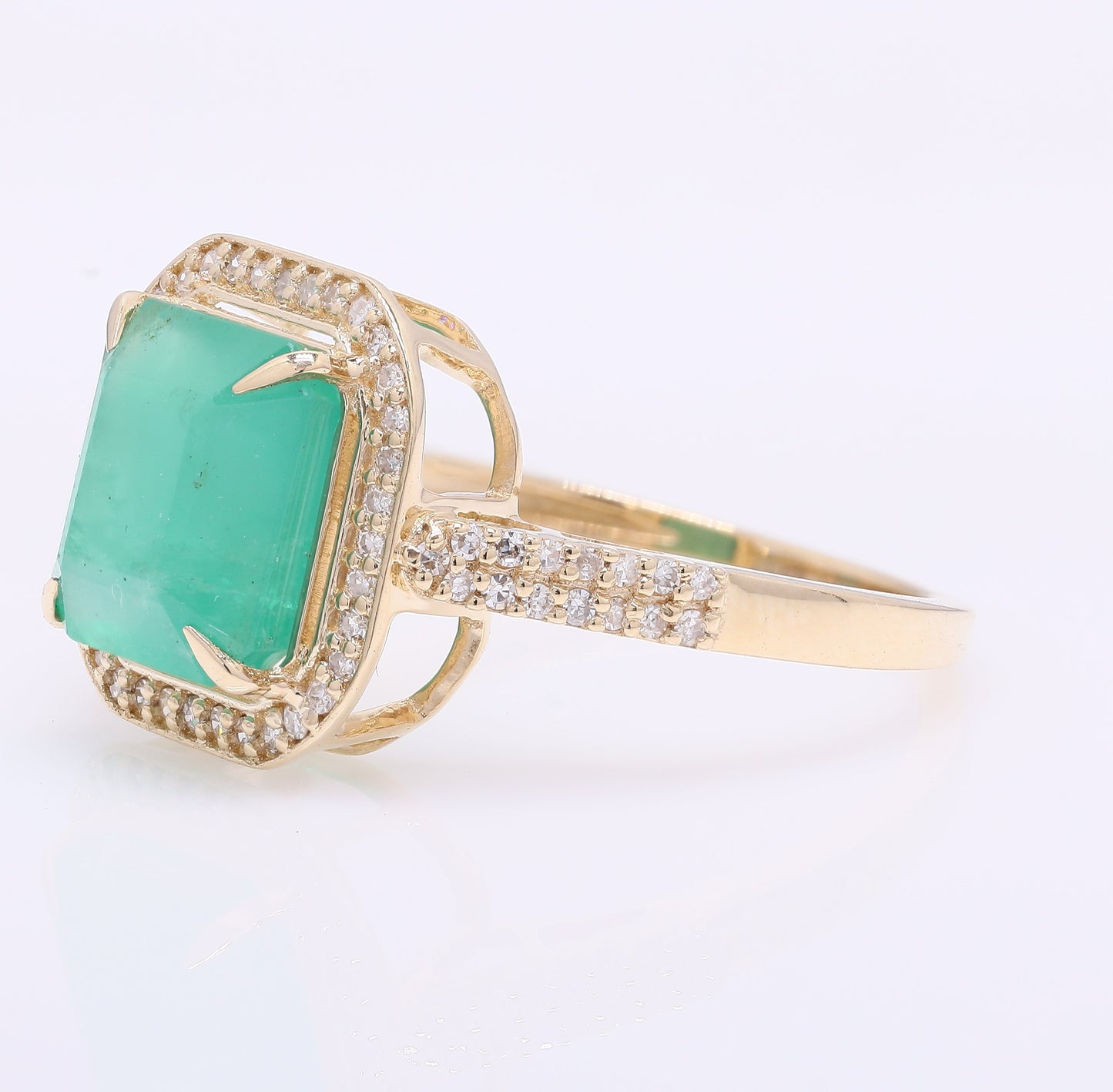 3.45 Ct Octagon Step Cut Natural Emerald 14K Gold Ring