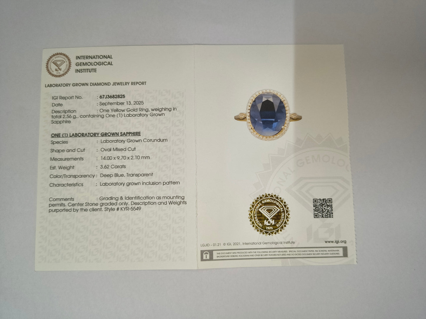3.77 Ct Oval Mixed Cut Lab Grown Sapphire 14K Gold Ring