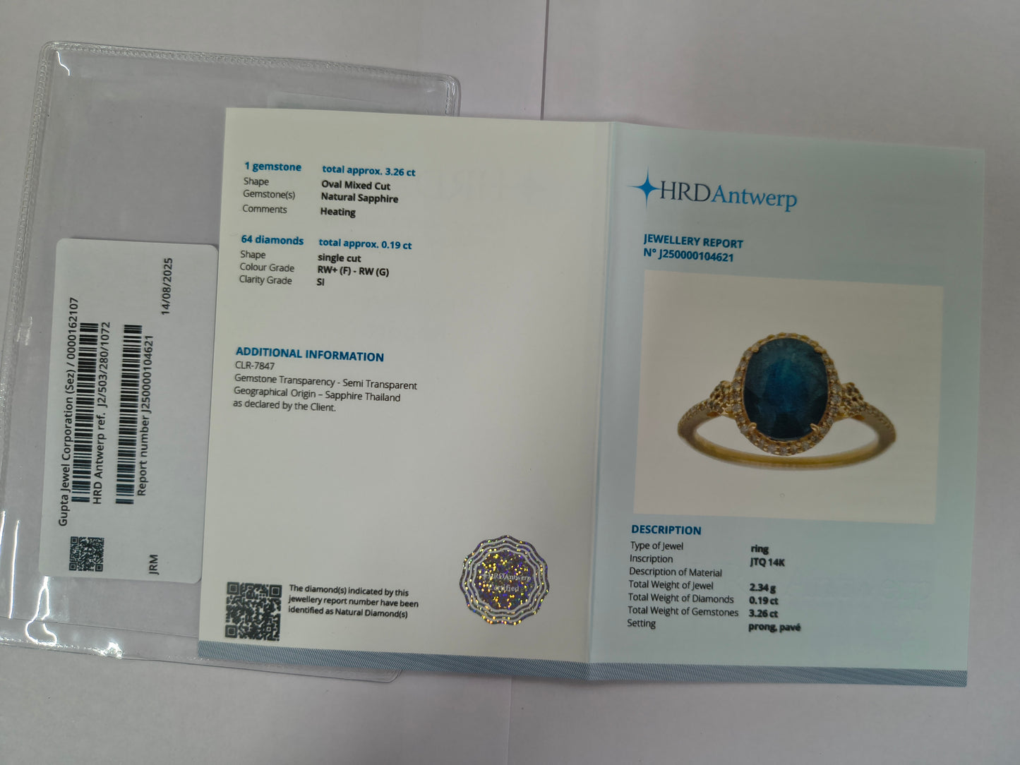 3.45 Ct Oval Mixed Cut Natural Sapphire 14K Gold Ring