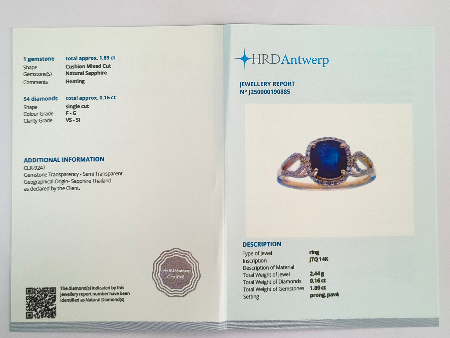 2.05 Ct Cushion Mixed Cut Natural Sapphire 14K Gold Ring