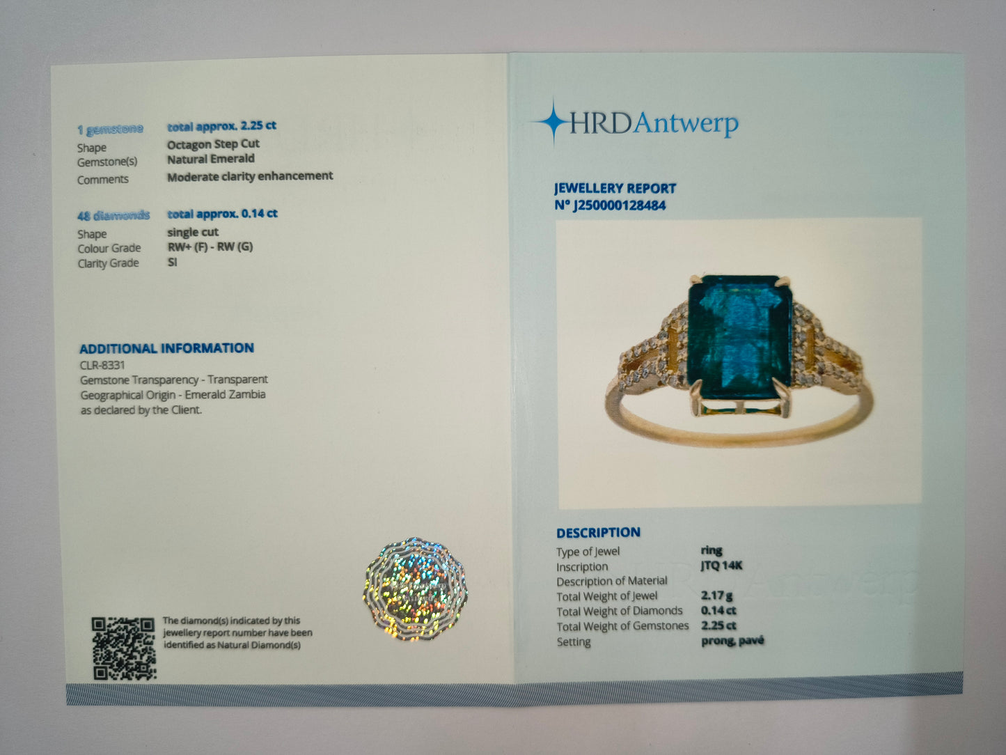 2.39 Ct Octagon Natural Emerald 14K Gold Ring