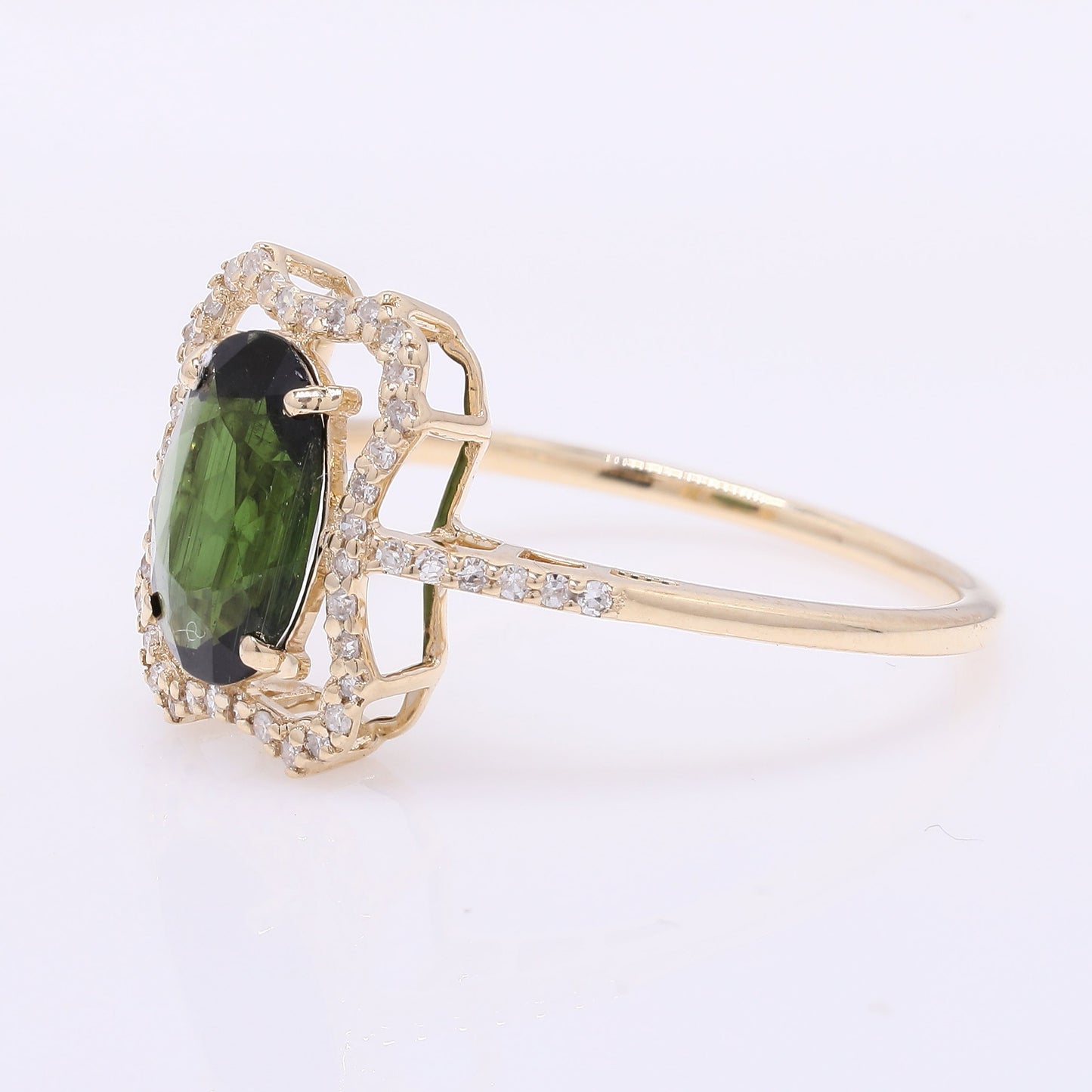 1.42 Ct Oval Mixed Cut Natural Tourmaline 14K Gold Ring