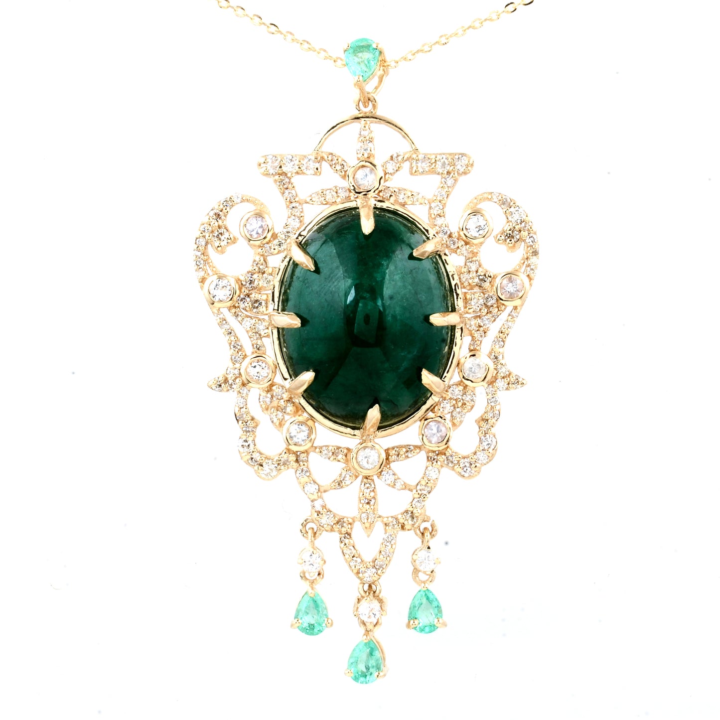 25.35 Ct Oval Emerald 14K Gold Pendant