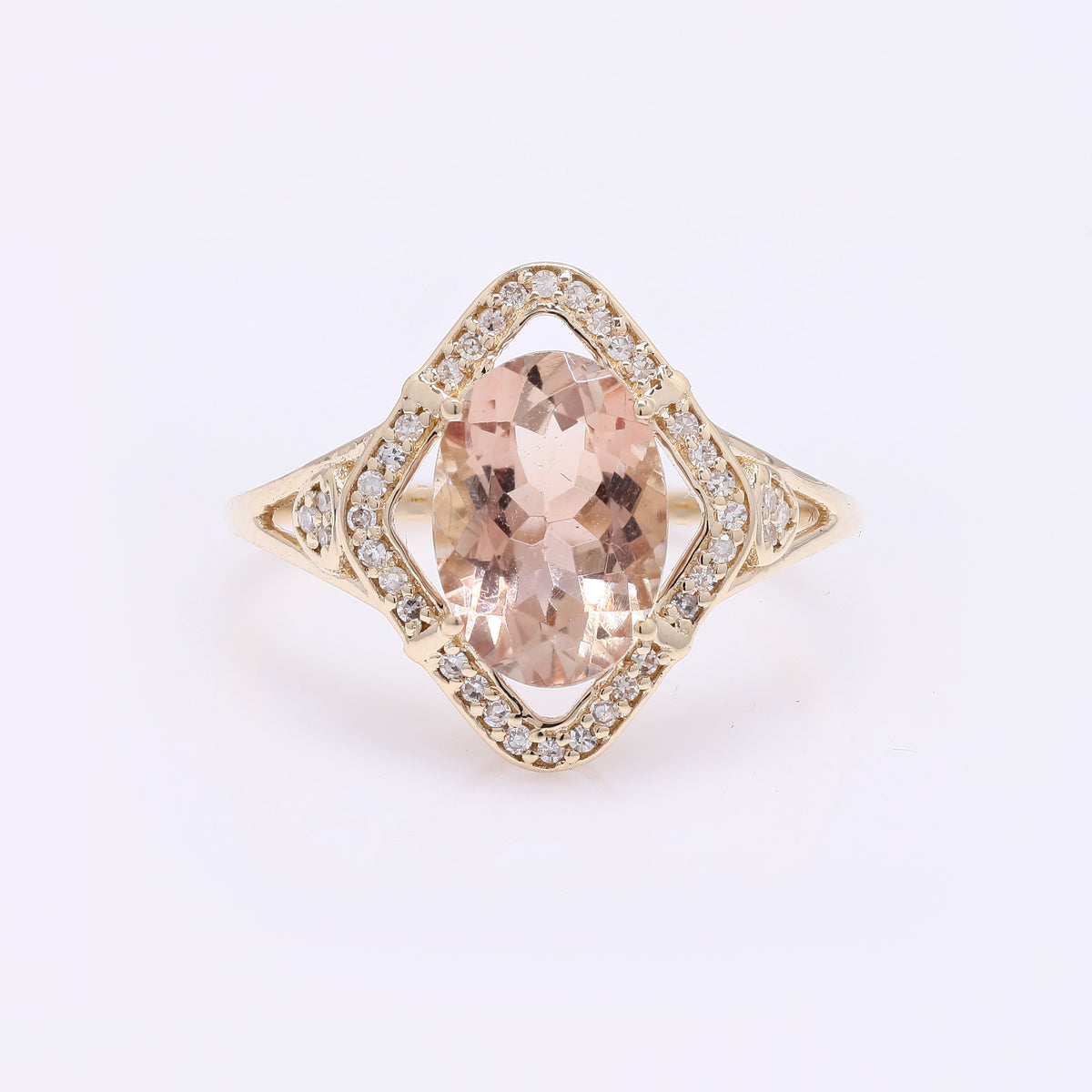 2.19 Ct Oval Mixed Cut Natural Plagioclase Feldspar Sunstone 14K Gold Ring
