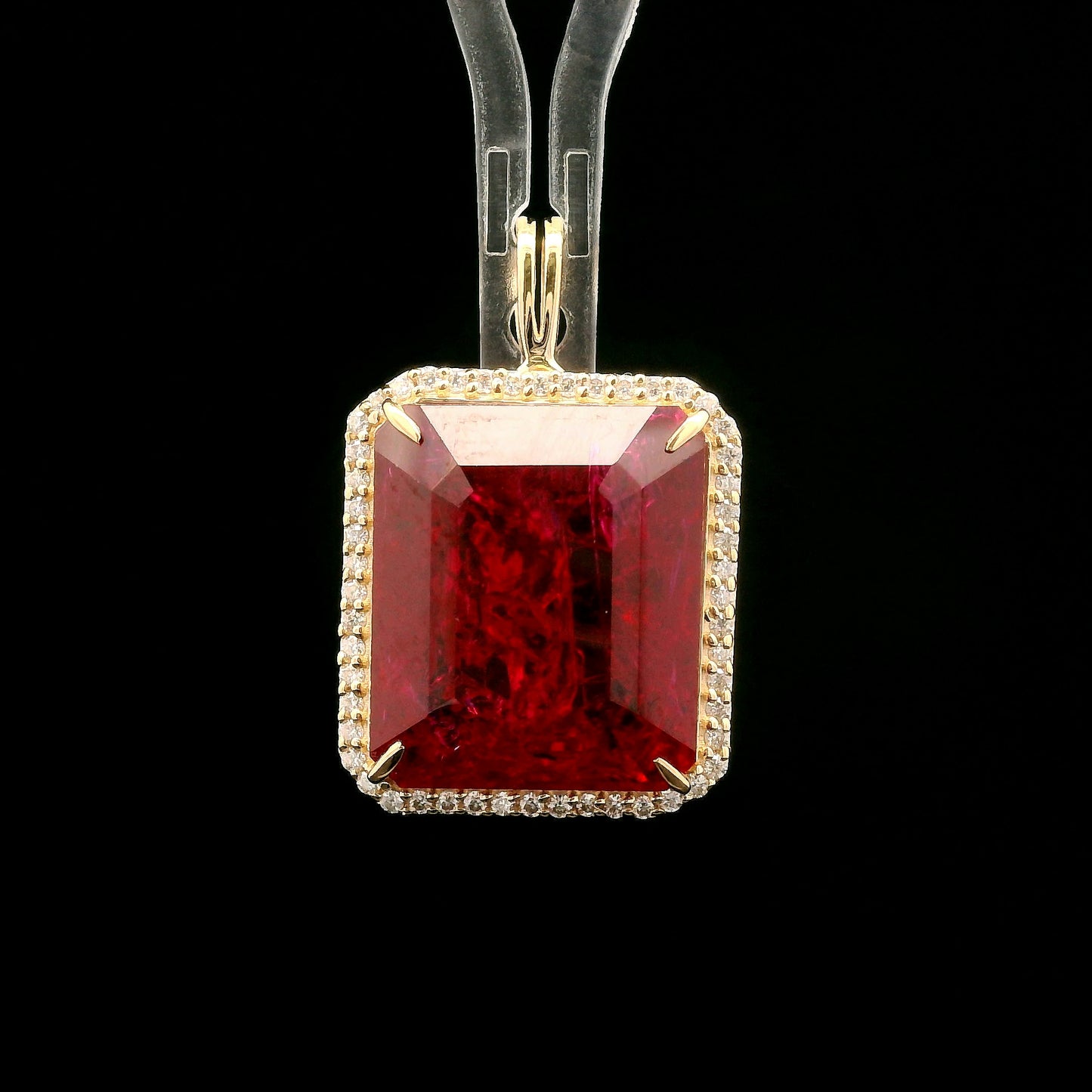 14.88 Ct Emerald Cut Lab Grown Ruby 14K Gold Pendant