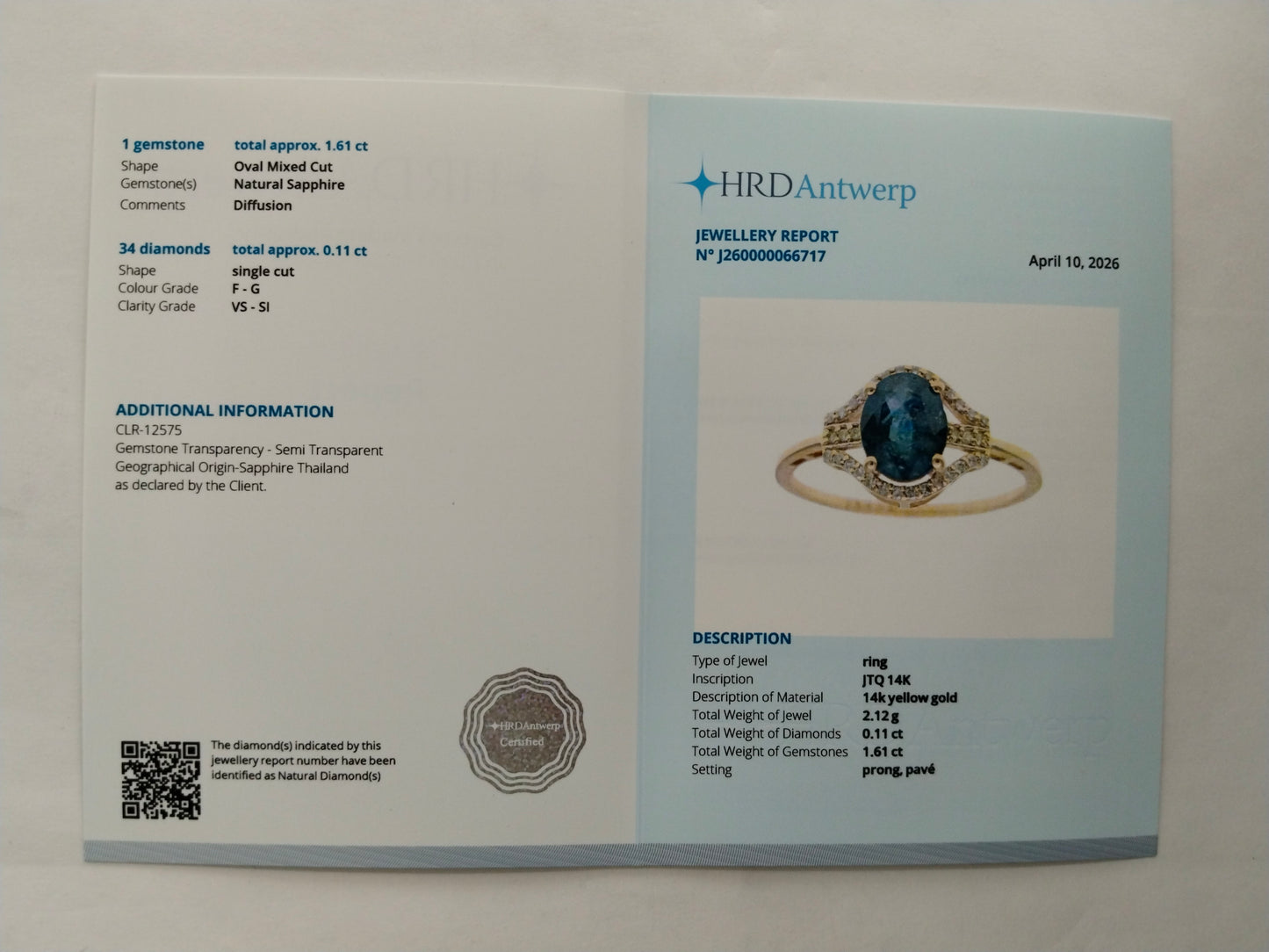 1.72 Ct Oval Mixed Cut Natural Sapphire 14K Gold Ring