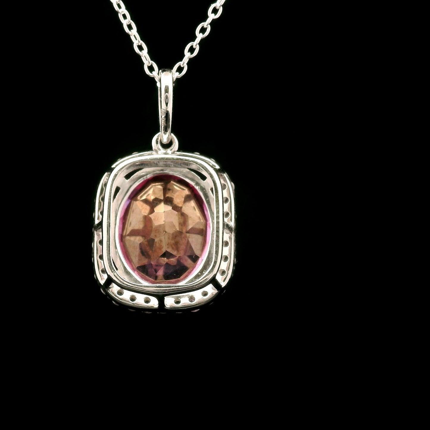 5.06 Ct Oval Pink Topaz, White Zircon 925 Sterling Silver Pendant
