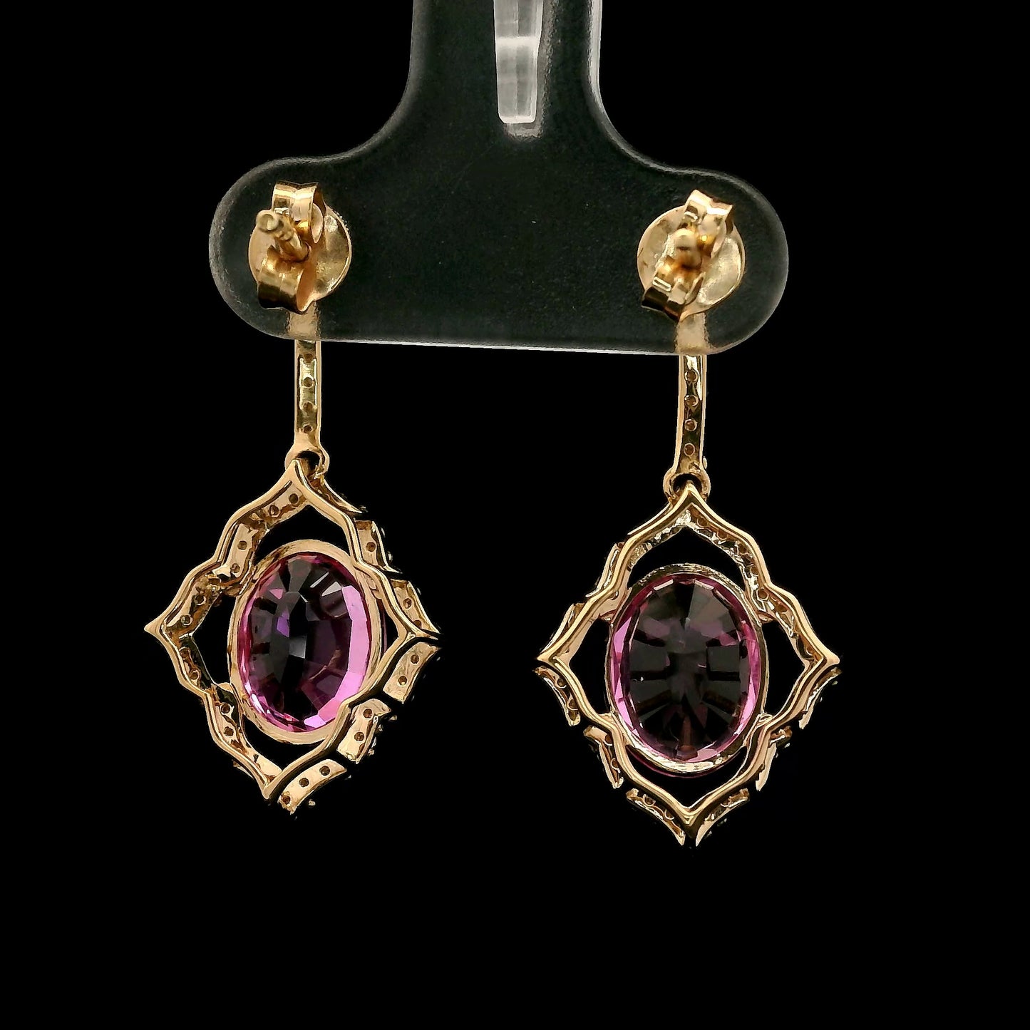 5.64 Ct Oval Mixed Cut Lab Grown Pink Sapphire 14K Gold Earrings
