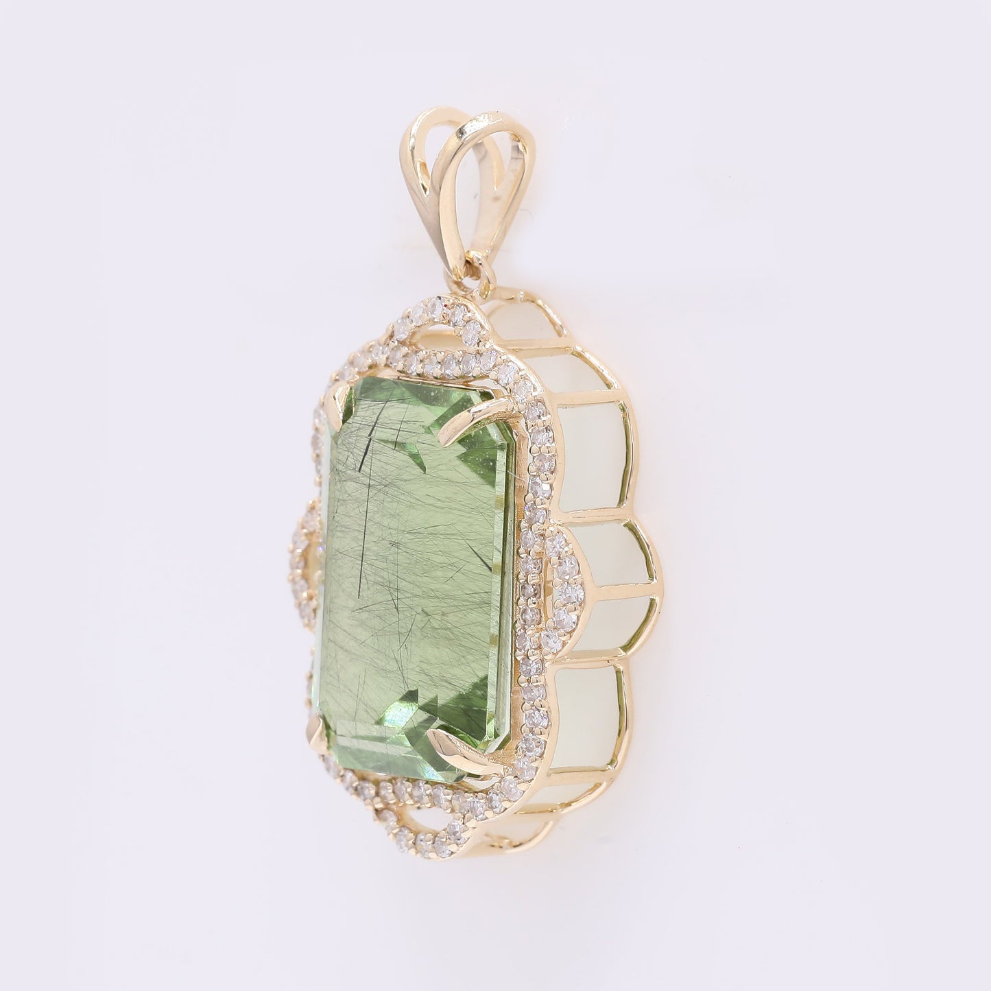 8.19 Ct Octagon Step Cut Natural Peridot 14K Gold Pendant