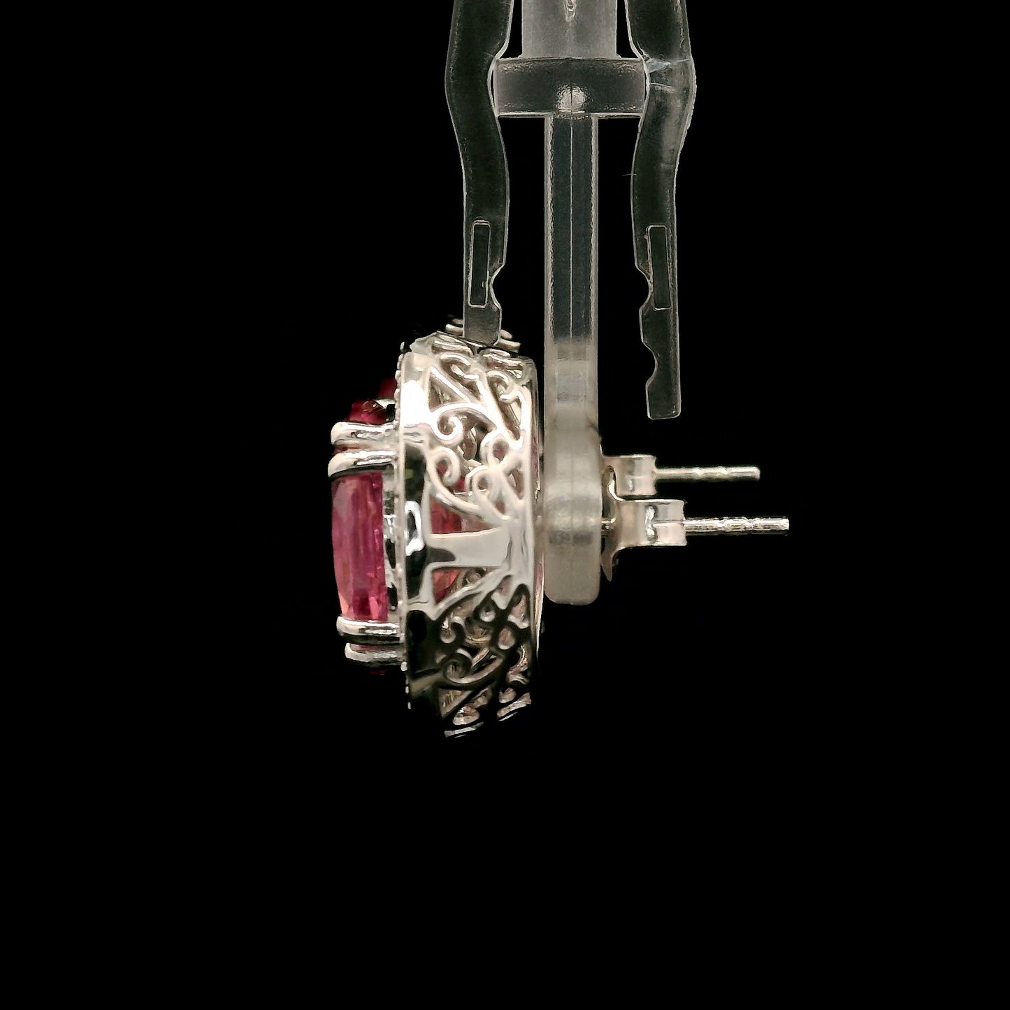 13.23 Ct Oval Pink Topaz, White Zircon 925 Sterling Silver Earrings
