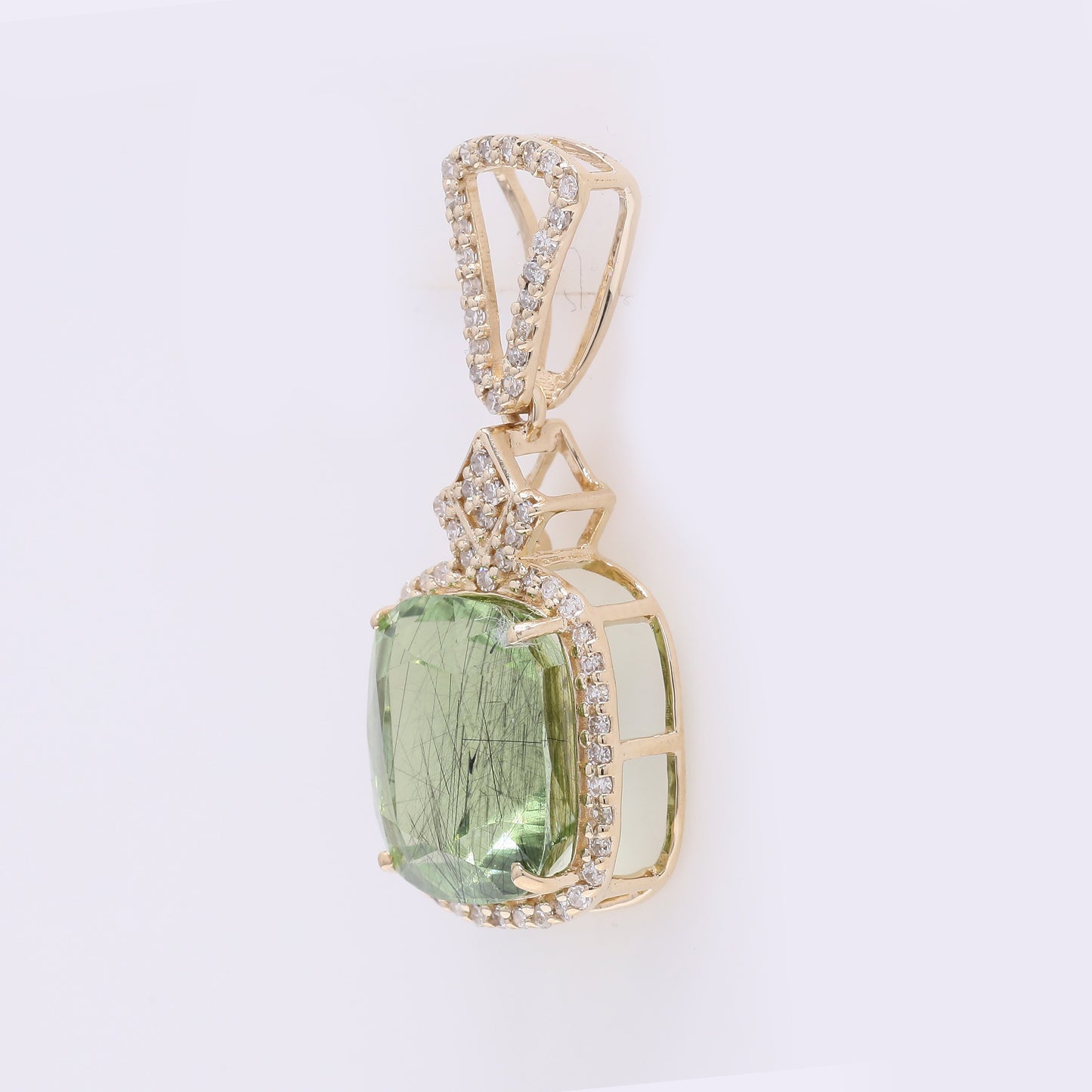 5.26 Ct Cushion Mixed Cut Natural Peridot 14K Gold Pendant