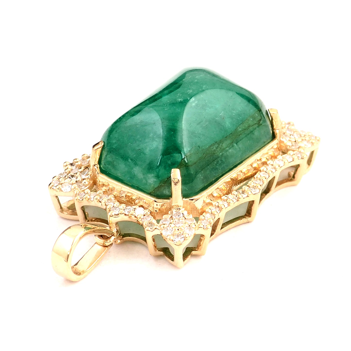 9.45 Ct Rectangular Cabochon Natural Beryl Emerald 14K Gold Pendant
