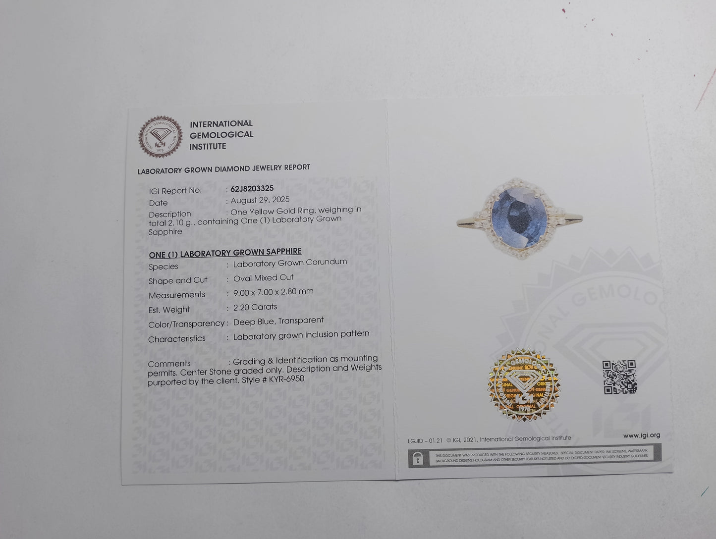 2.30 Ct Oval Mixed Cut Lab Grown Sapphire 14K Gold Ring