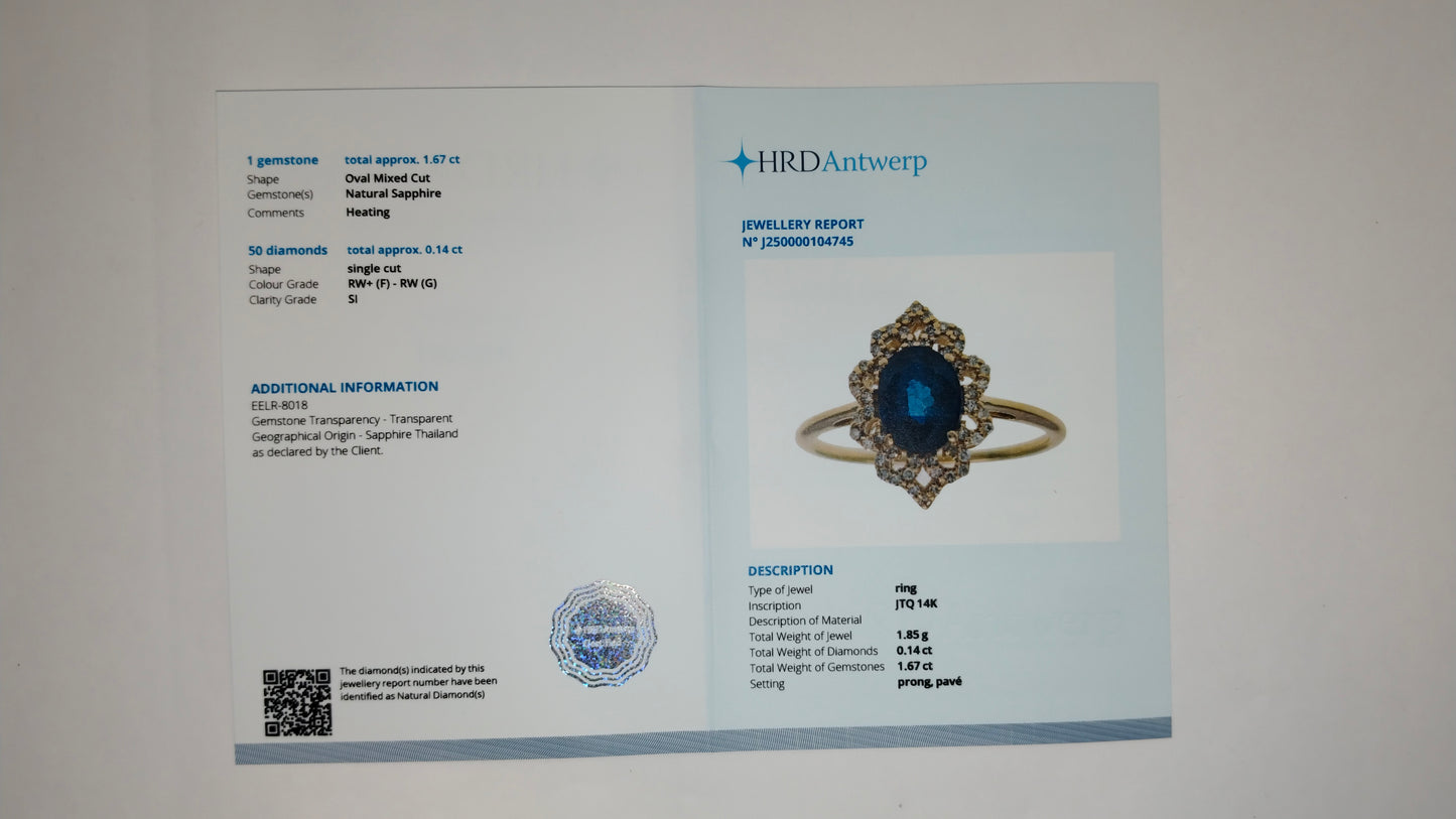 1.81 Ct Oval Mixed Cut Natural Sapphire 14K Gold Ring