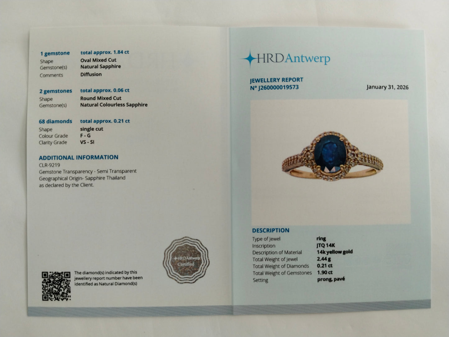 2.11 Ct Oval Mixed Cut Natural Sapphire 14K Gold Ring