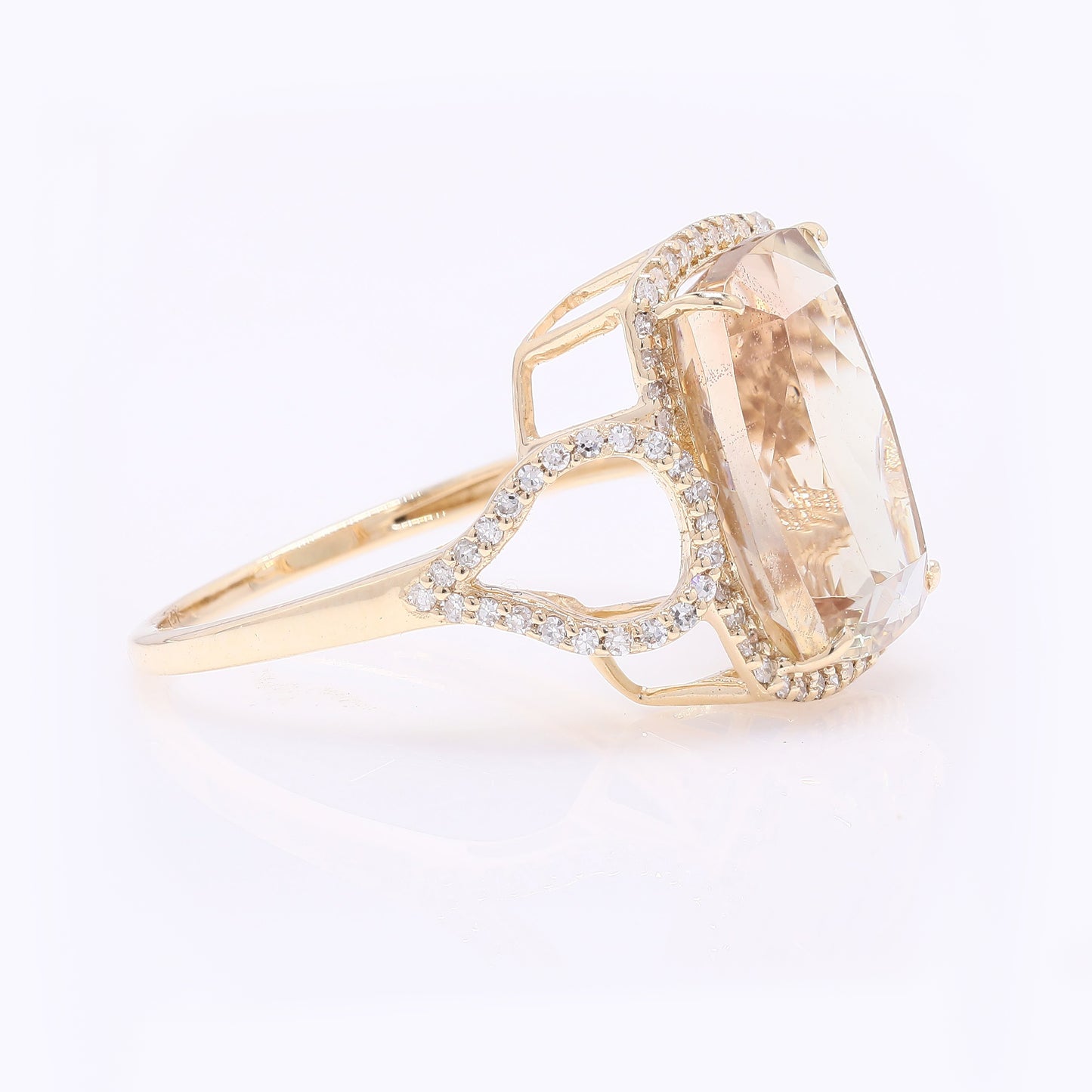 6.53 Ct Rectangular Cushion Mixed Cut Natural Plagioclase Feldspar Sunstone 14K Gold Ring