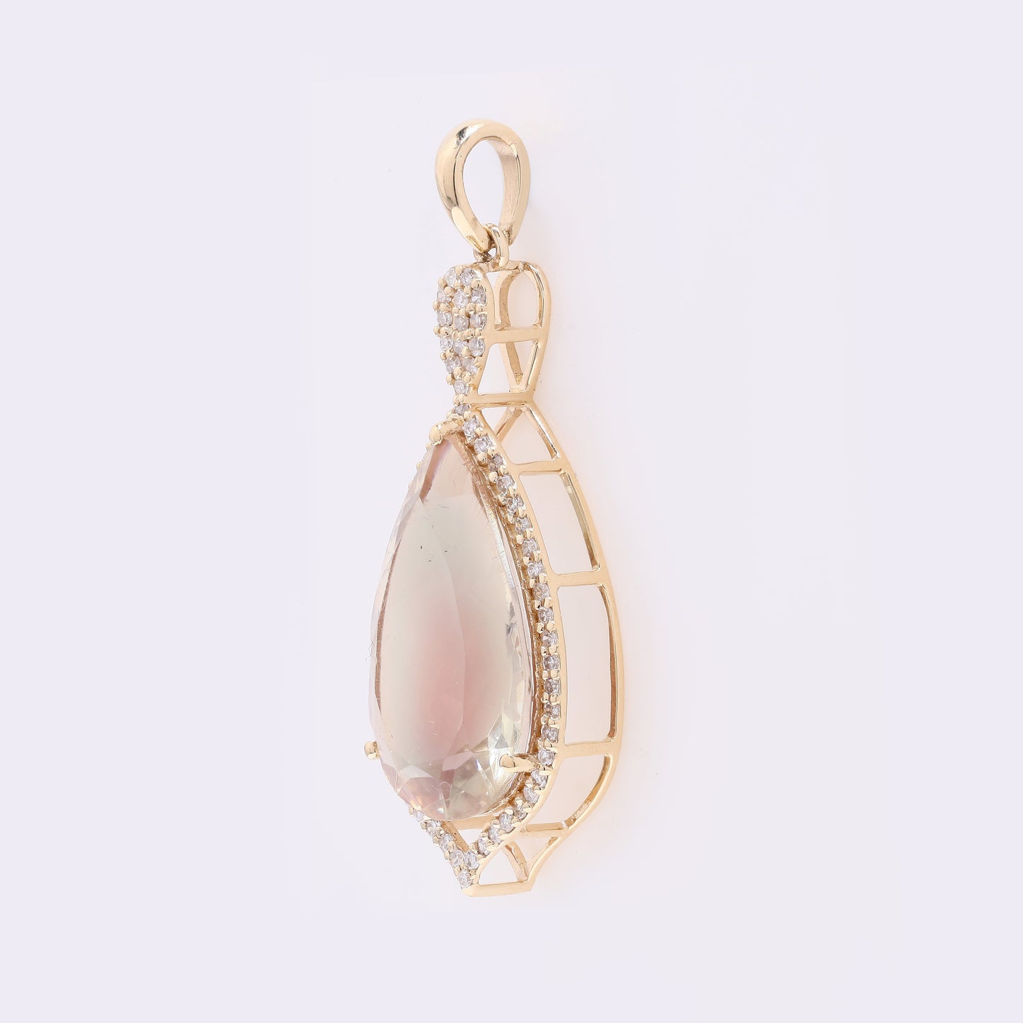 5.61 Ct Pear Mixed Cut Natural Plagioclase Feldspar Sunstone 14K Gold Pendant