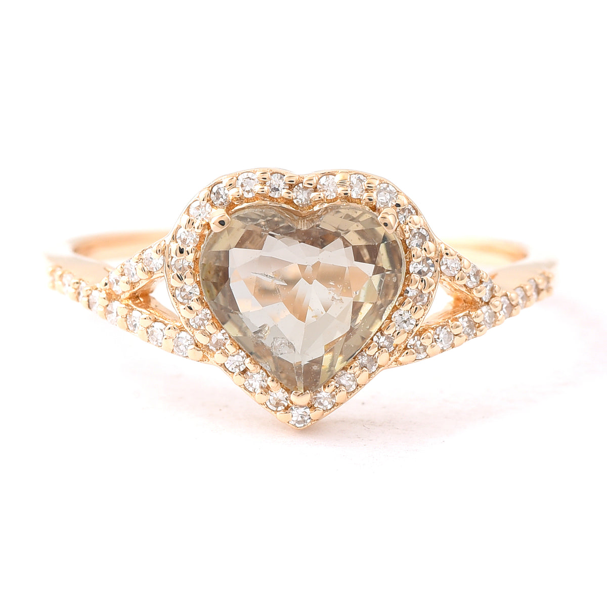 1.37 Ct Heart Mixed Cut Natural Green Sapphire 14K Gold Ring