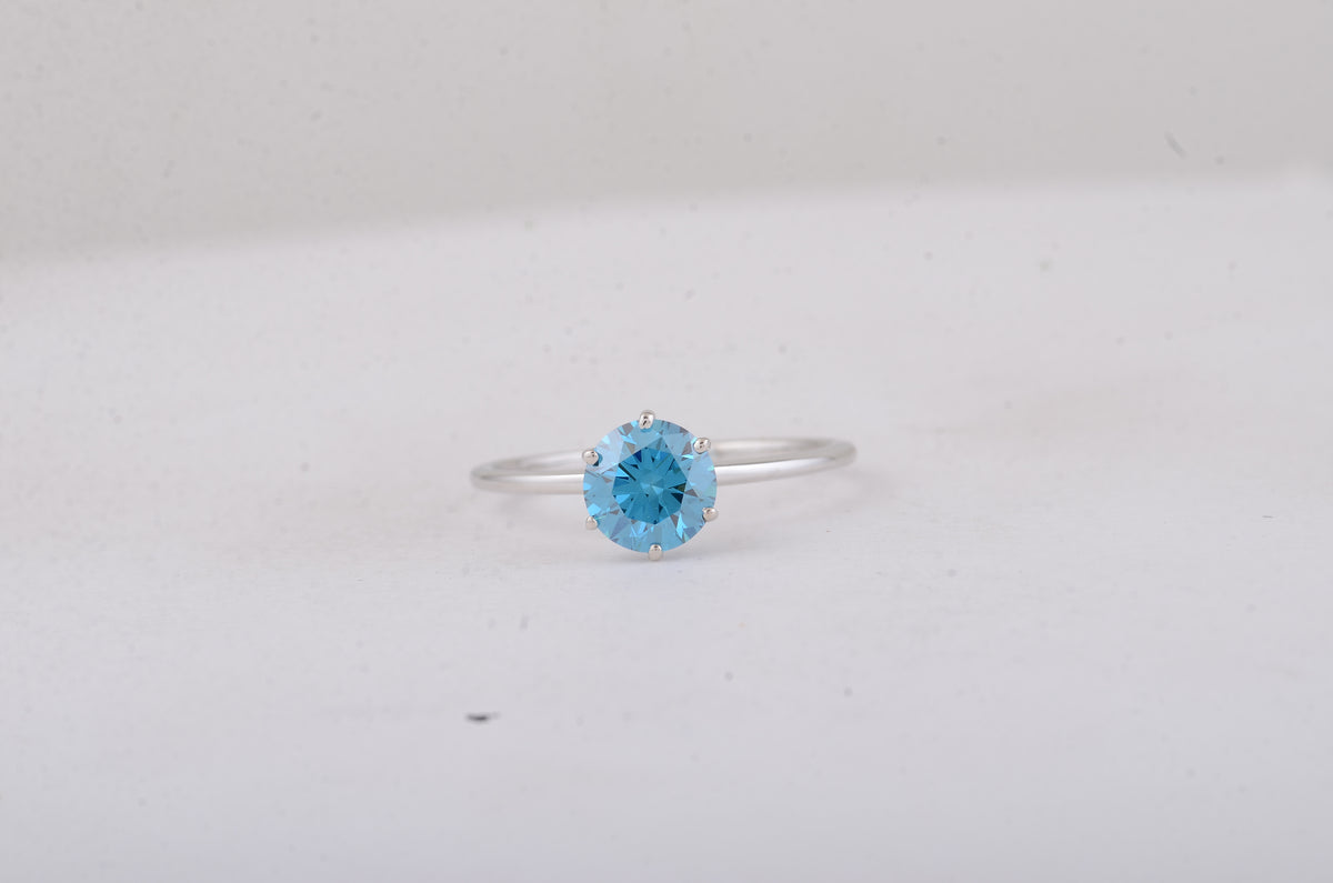 1.05 Carats Blue Lab Grown Diamond 14K Gold Ring