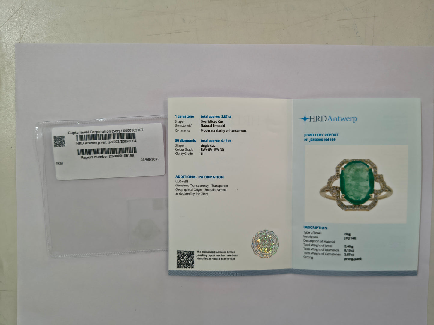 3.02 Ct Oval Mixed Cut Natural Emerald 14K Gold Ring