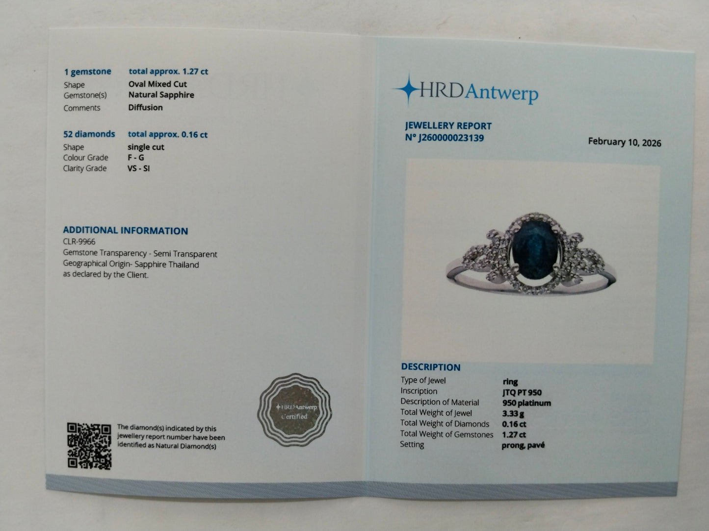 1.43 Ct Oval Mixed Cut Natural Sapphire 950 Platinum Ring