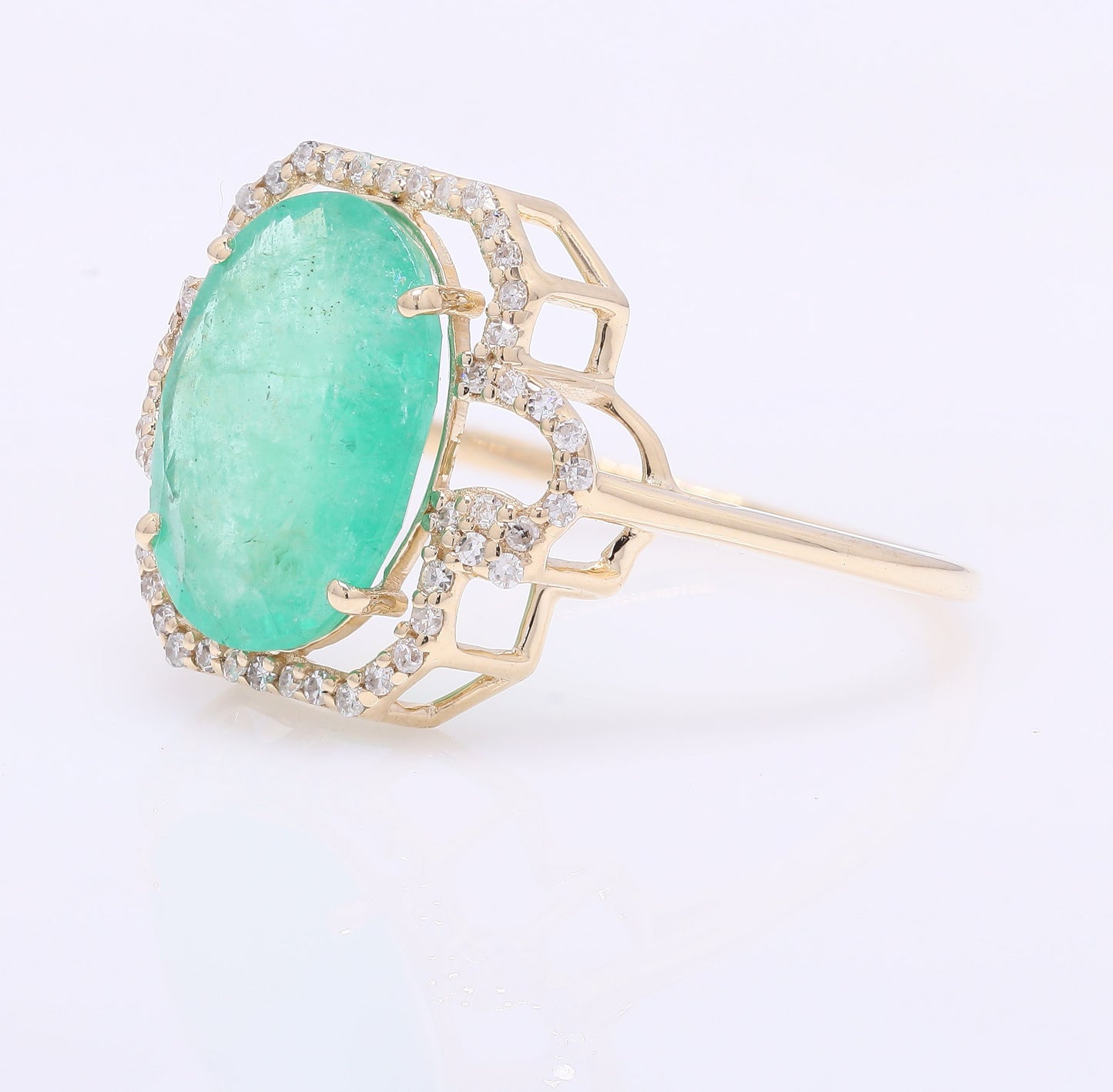3.02 Ct Oval Mixed Cut Natural Emerald 14K Gold Ring